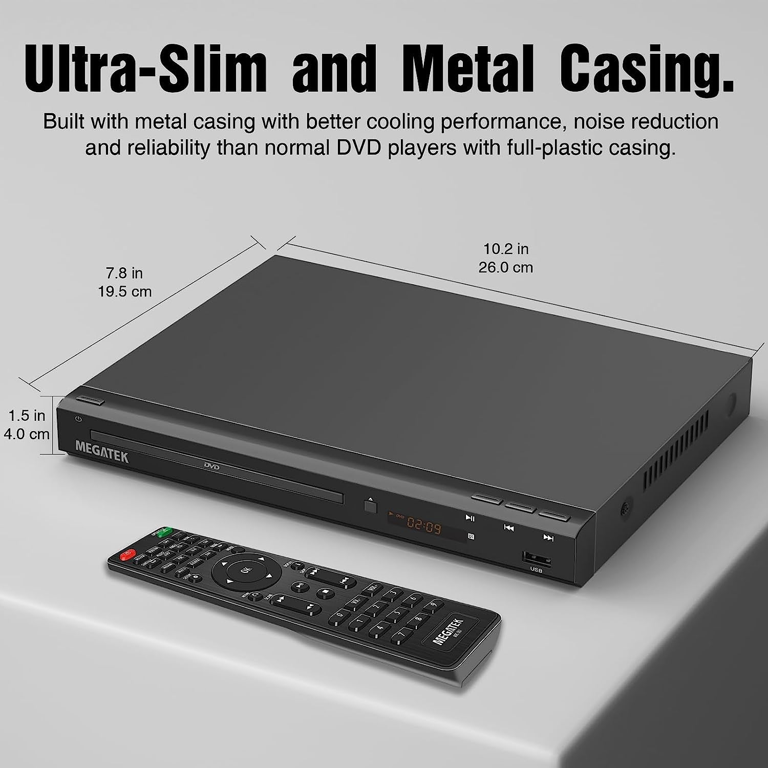 HDMI Multi-Region DVD Player for TV (1080P Upscaling) - CD Player for Home Stereo System - USB Port - Coaxial Digital Audio Out - Metal Casing - Remote Control - Includes HDMI and RCA Cables