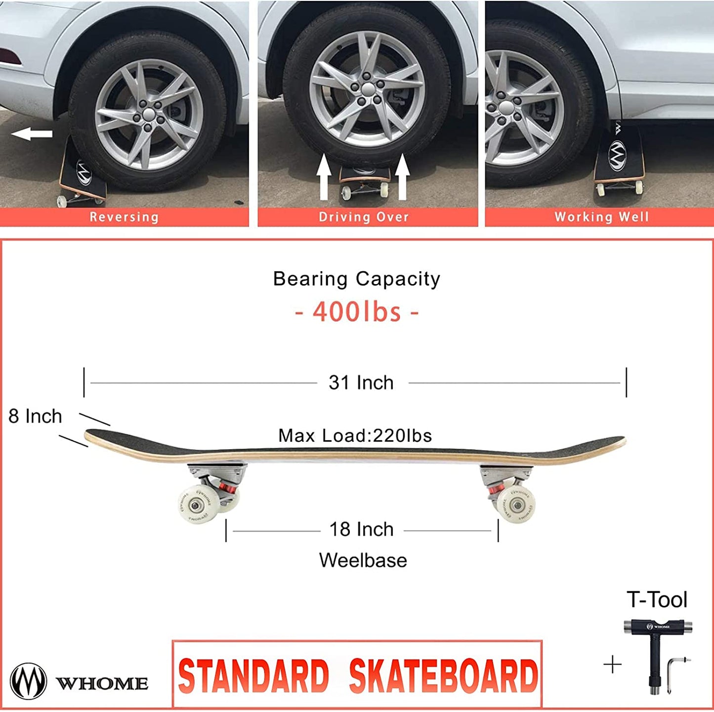 Skateboard for Beginners, Teens, and Kids - 31"x8" Pro Standard Skateboard with 8-ply Alpine Maple Deck, ABEC-9 Bearings, Suitable for Adults, Kids, Boys, and Girls, Includes T-Tool