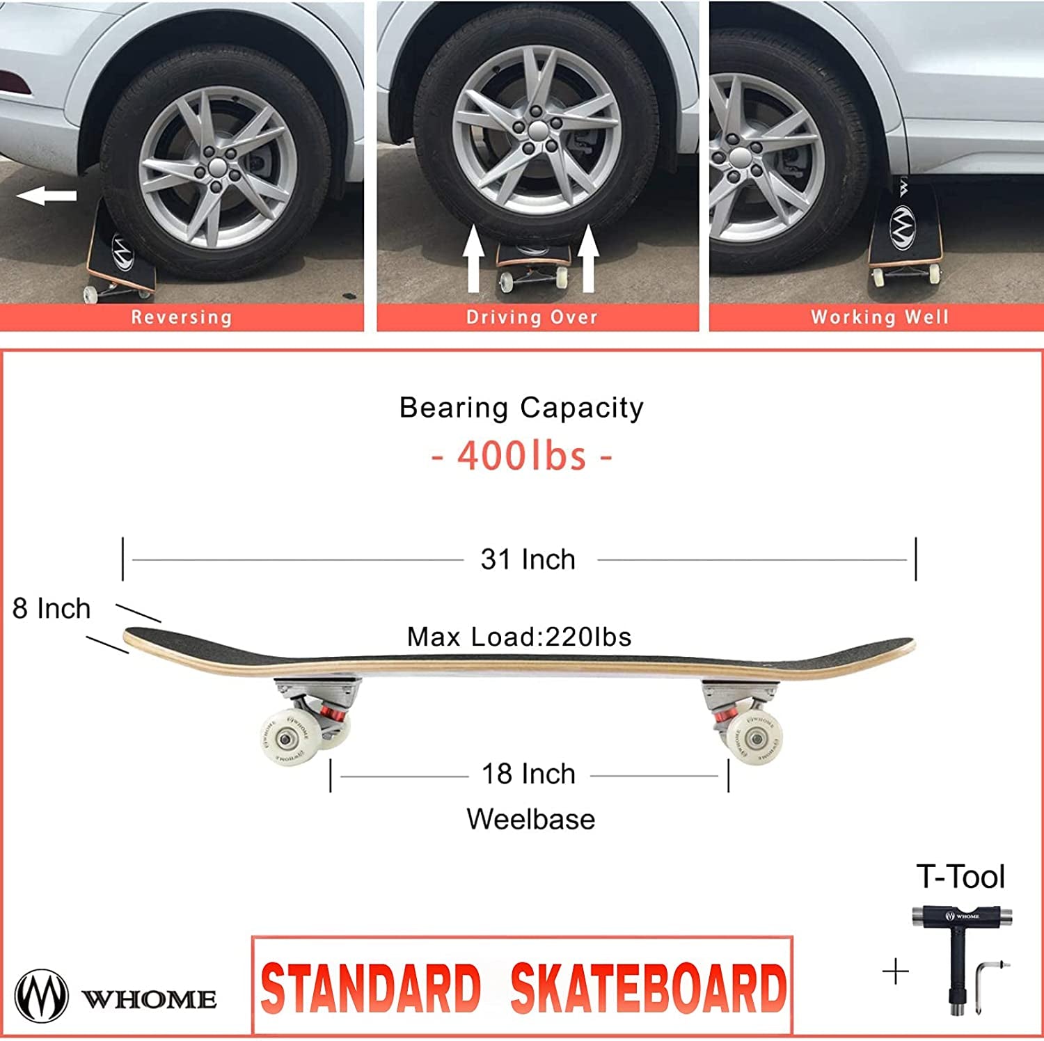 Skateboard for Beginners, Teens, and Kids - 31"x8" Pro Standard Skateboard with 8-ply Alpine Maple Deck, ABEC-9 Bearings, Suitable for Adults, Kids, Boys, and Girls, Includes T-Tool