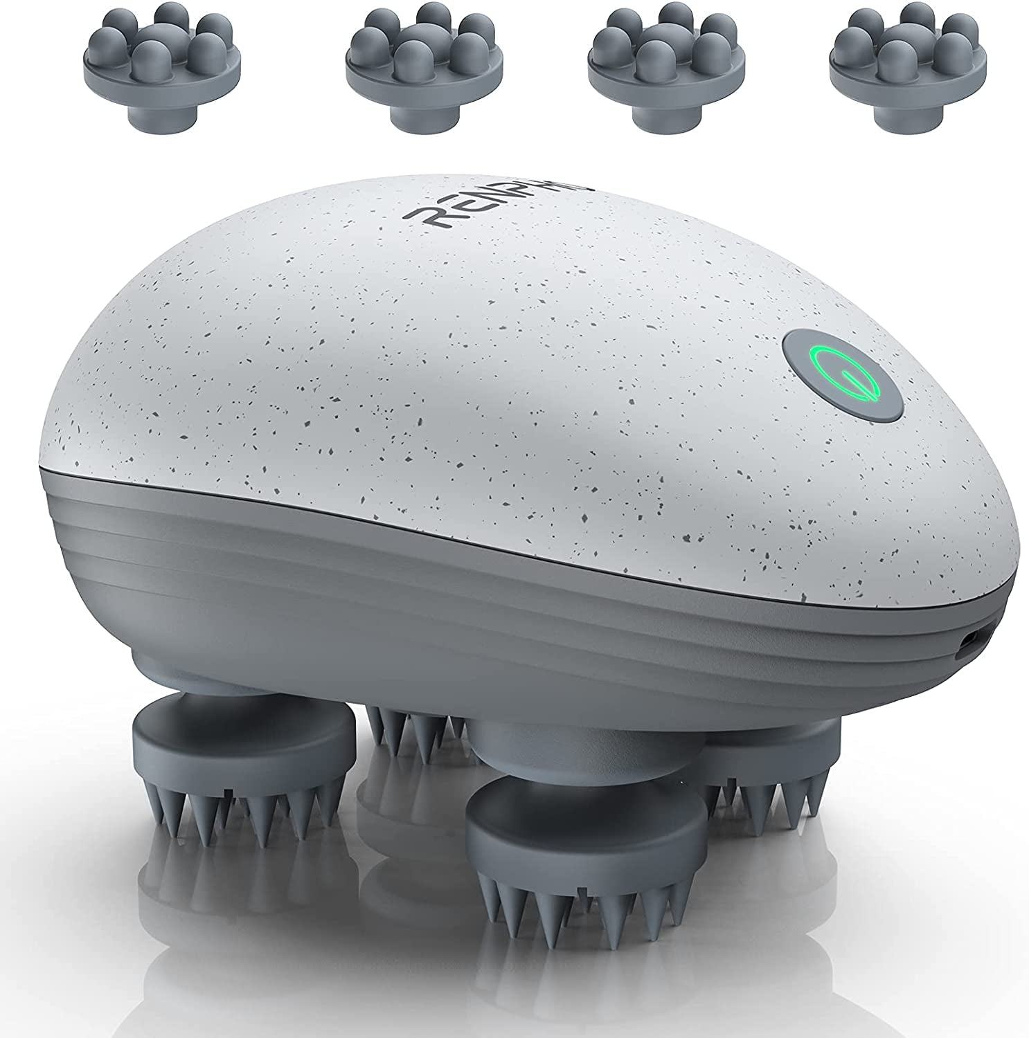 Waterproof Electric Scalp Massager: Portable Head Massager with 4 Replacement Massage Heads for Stress Relief, Deep Cleaning, and Full Body Massage