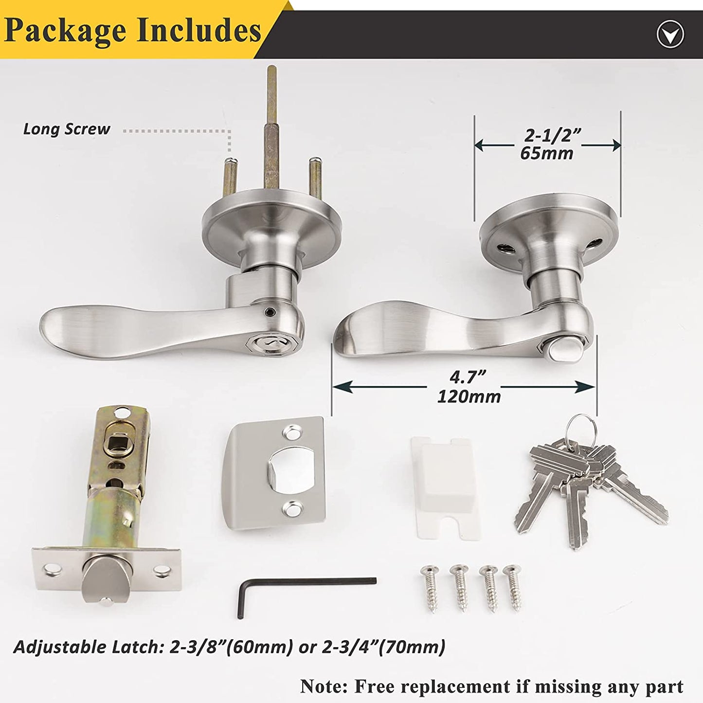 Wave Style Lever Handles for Entrance Door Knobs - Entry Door Locks in a Brushed Nickel Finish.