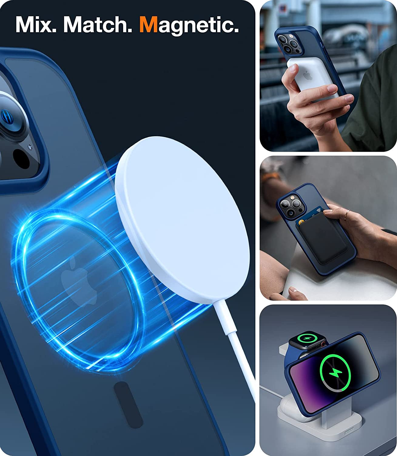 Magnetic Guardian Case for iPhone 14 Pro Max - Military Grade Drop Tested - Compatible with MagSafe - Slim and Translucent Matte Design - Designed for iPhone 14 Pro Max (6.7") - Color: Blue.