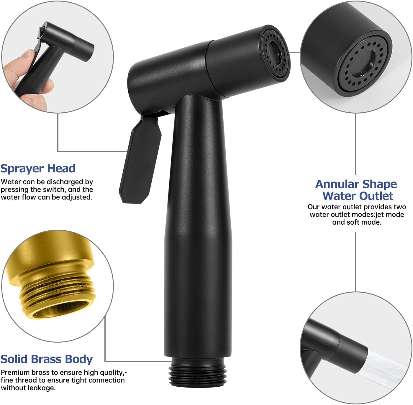 Matte Black Stainless Steel Handheld Bidet Sprayer Set for Toilet - Provides Full Pressure, Leakproof, and Great Water Pressure for Personal Hygiene, Bathing Pets, and More.