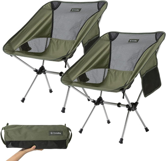 Pair of Ultralight Foldable Camping Chairs - Portable and Compact Backpacking Chairs with Carry Bags, Sturdy Design for Outdoor Activities like Fishing, Camping, Hiking, and Beach, Featuring an Olive Green Color Scheme