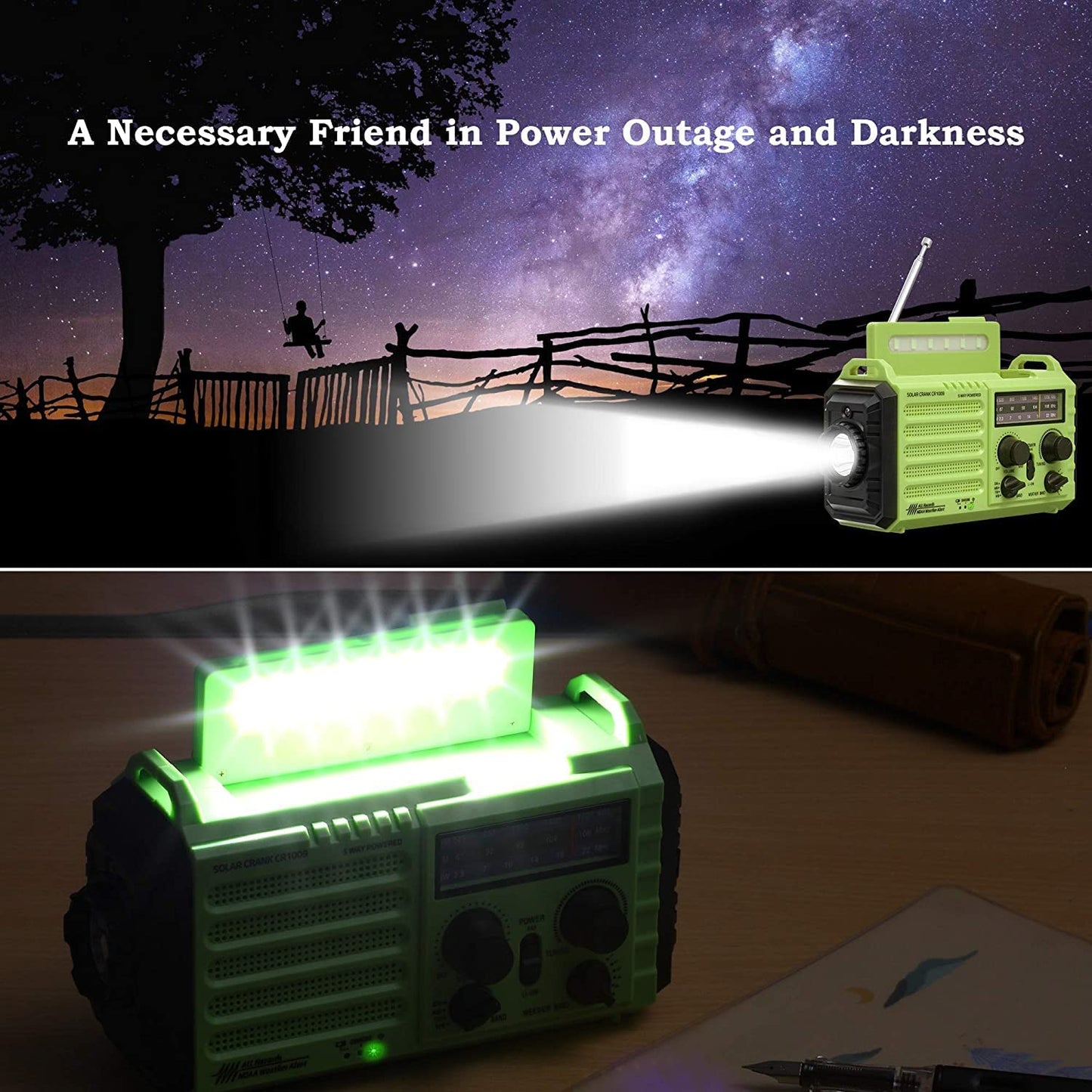 Multi-Powered Emergency Weather Radio with Solar Charging, Hand Crank, and USB Charger - AM/FM/SW/NOAA Radio with SOS Alarm, LED Camping Flashlight/Reading Lamp, Headphone Jack, and Compass