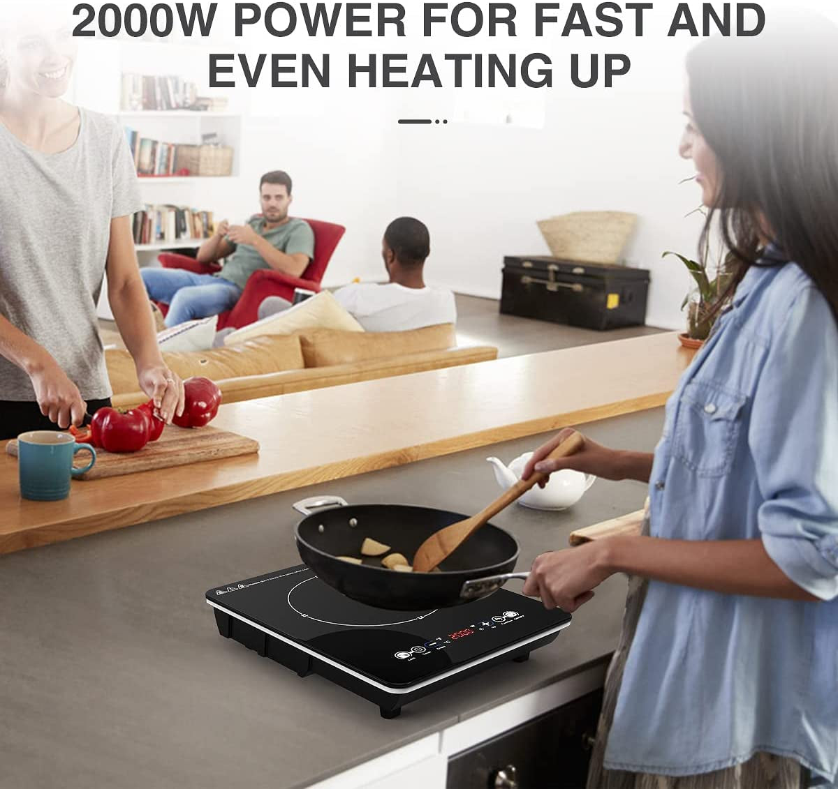 1800W Portable Induction Cooktop - Single Countertop Electric Cooktop with 9 Temperature & Power Levels, 3-Hour Timer, Safety Lock, Ultra-Thin Design, and Low Noise Operation.