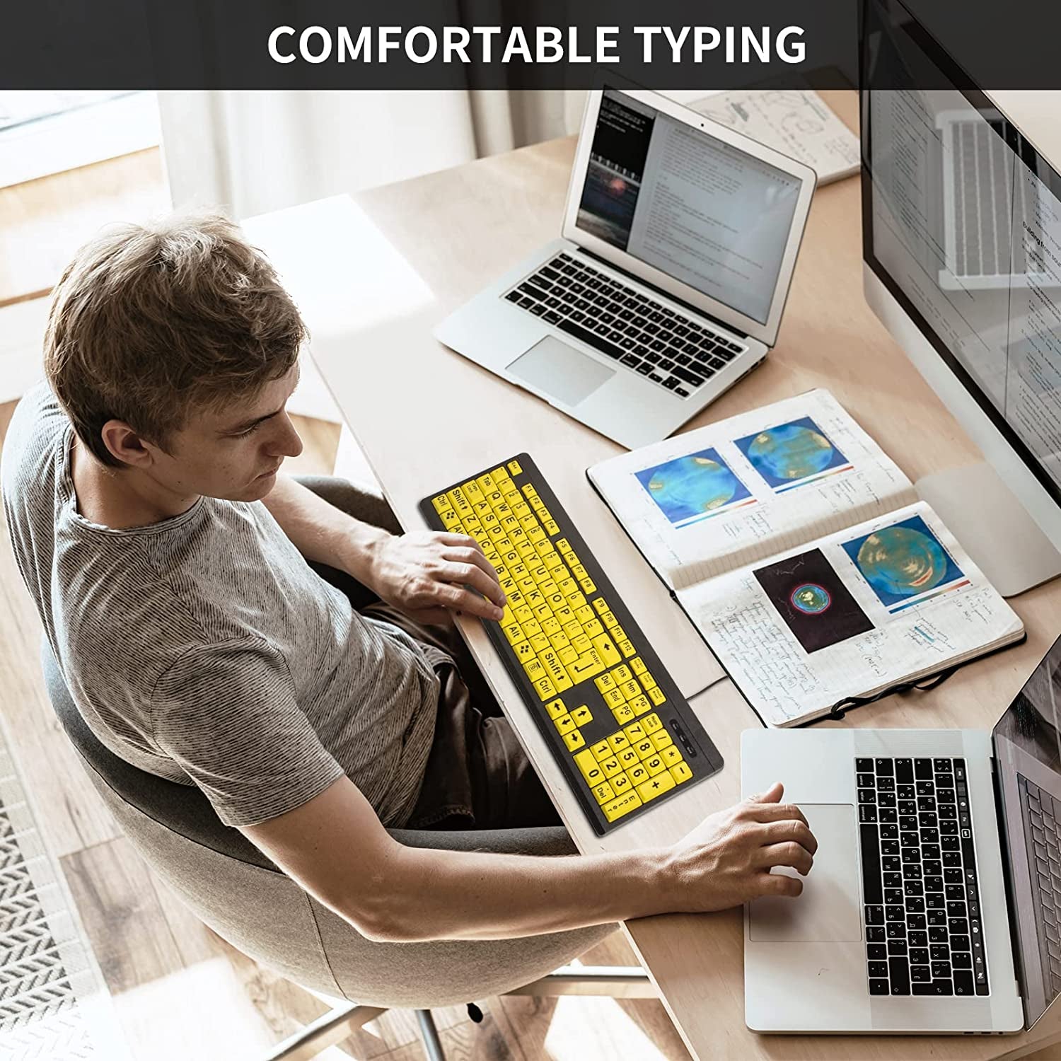 Large Print Computer Keyboard: Wired USB High Contrast Keyboard for Visually Impaired, Seniors, Students, and Computer Beginners