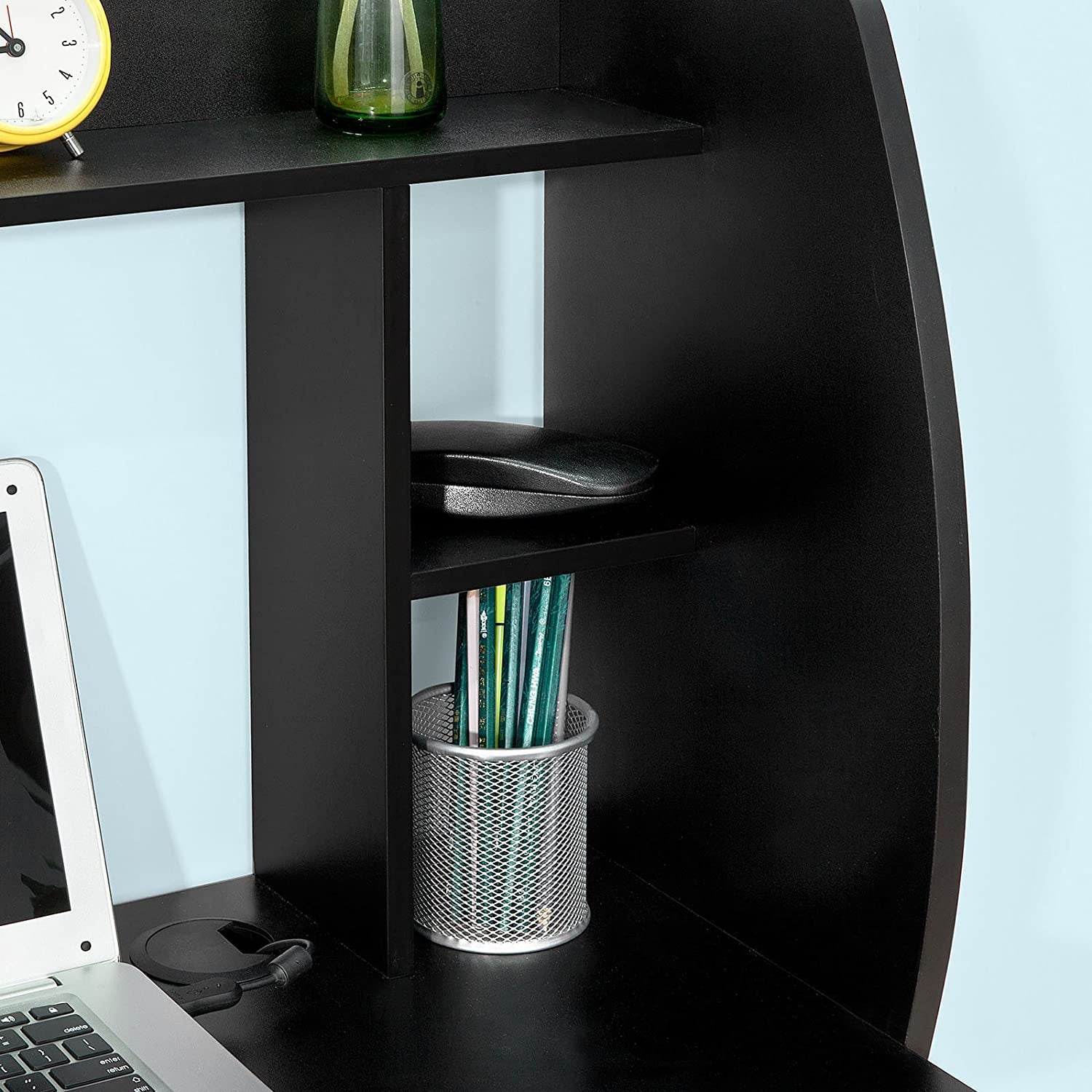 Home Office Workstation Wall-Mounted Table Desk with Storage Shelves and Drawers - Black 