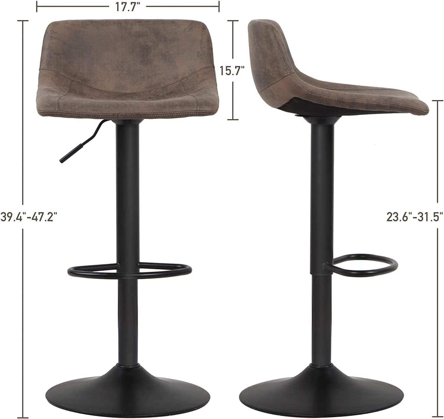 Set of 2 Bar Stools, Swivel Barstool Chairs with Back, Modern Pub Kitchen Counter Height, Retro Brown, PU Material