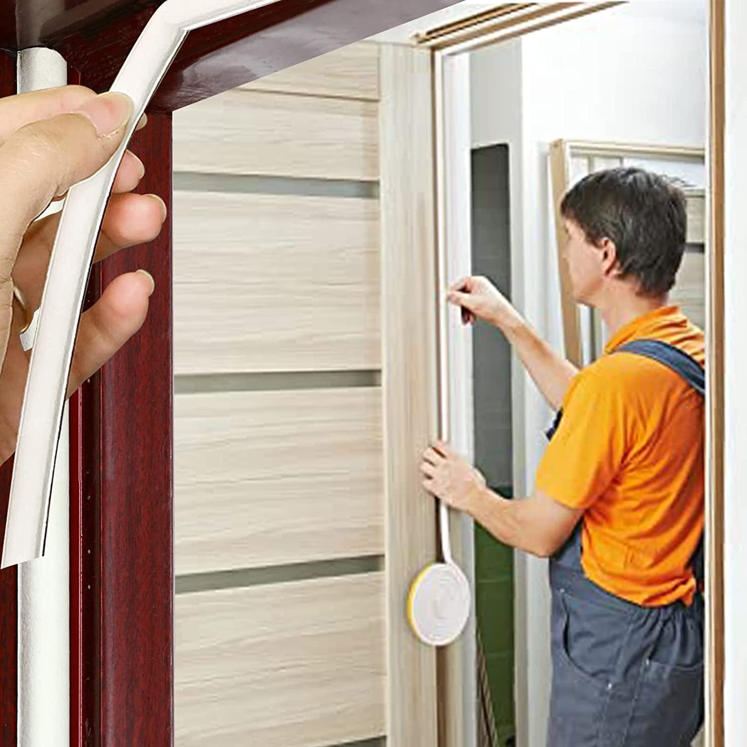Durable Self-Adhesive Door and Window Weather Stripping, Soundproofing Draught Excluder Strip for Cracks and Gaps, 33 Ft, White