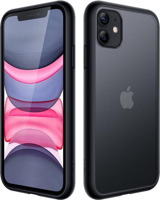  iPhone 11 6.1-Inch Matte Case - Military Grade Shockproof Drop Protection, Frosted Translucent Back Cover, Anti-Fingerprint - Black