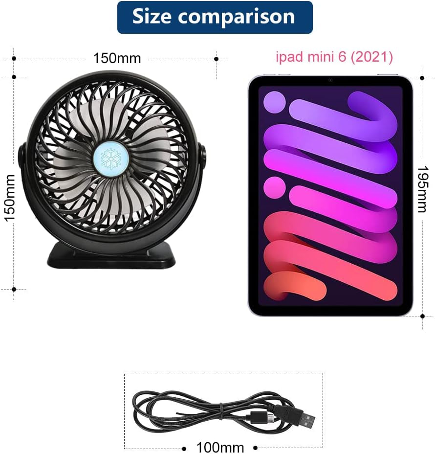 5-Inch USB Desk Fan with 3 Speeds: Powered by a 2600mAh Battery and USB, this Mini Desktop Fan Provides Strong Airflow. Versatile for Home, Office, Outdoor, and Travel Use. Color: Black.