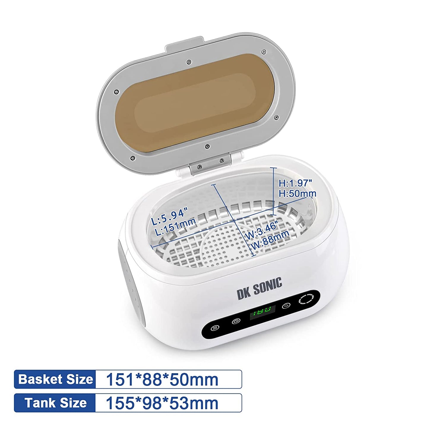 600ML Sonic Cleaner with 42KHz Frequency - Equipped with Digital Timer and Basket - Ideal for Cleaning Jewelry, Rings, Eyeglasses, Dentures, Watchbands, Coins, Small Metal Parts, and Daily Necessities.