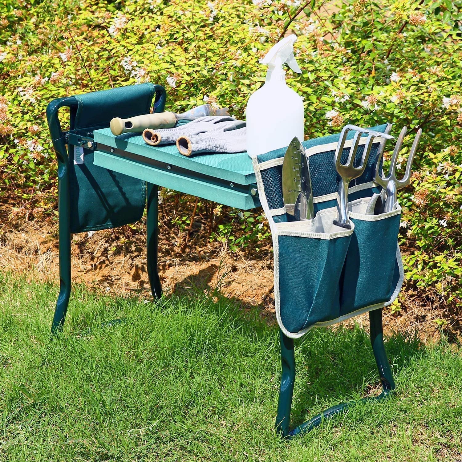 Foldable Garden Kneeler and Seat with 2 Tool Pouches: Portable Bench Stools for Gardeners