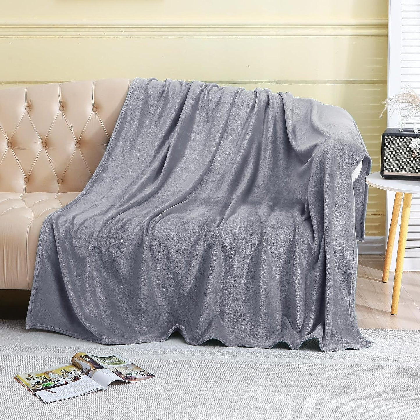 Cozy Fleece Throw Blanket for Couch: Lightweight Flannel Blanket in Grey color, measuring 50" x 60". Perfect for Winter Bed, Sofa, and Travel to keep you warm and comfortable 