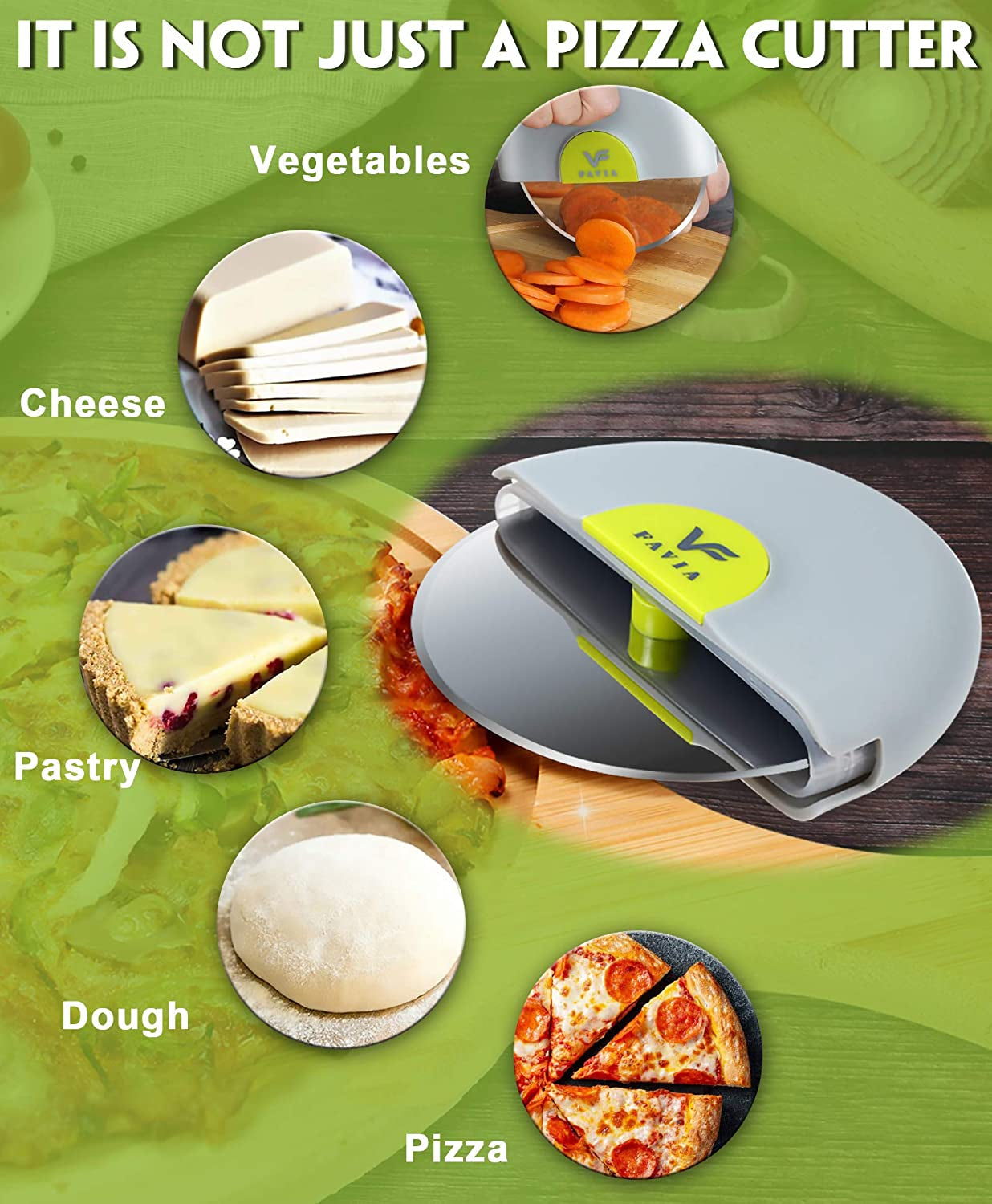 Professional Grade Handheld Pizza Cutter Wheel Slicer - Durable 304 Stainless Steel Blade with Protective Blade Guard