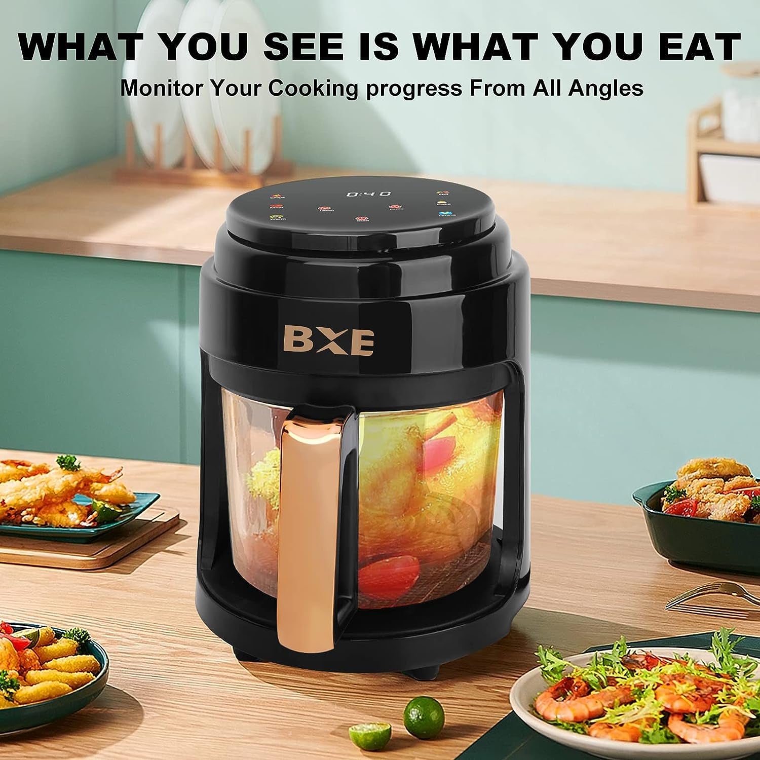 Space-Saving 4QT Air Fryer Oven - Offers No-Oil Frying, Crisping, Roasting, Reheating, and Dehydrating for Quick, Easy Meals; Dishwasher-Safe & Nonstick, Powerful 1400W; Available in Black Color.
