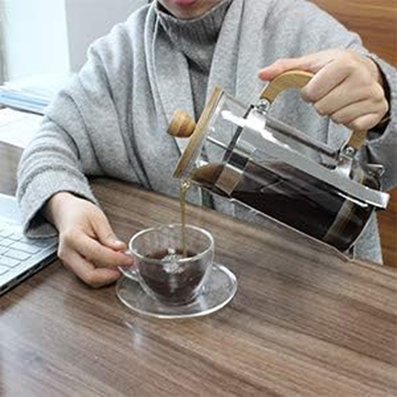 French Press Coffee Maker - 34 oz Capacity - Made from High Borosilicate Glass - Features a Durable Bamboo Handle - Portable Brewer for Coffee and Tea - Generous 1000ml Size.