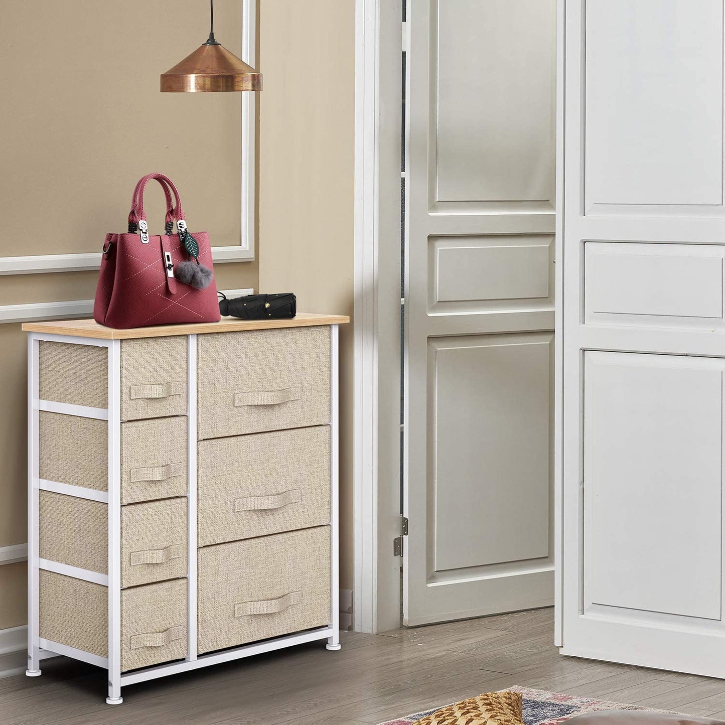 Drawer Fabric Dresser Storage Tower: Features Wood Top and Easy Pull Handle. Perfect Organizer Unit for Closets, Bedroom, Nursery Room, and Office