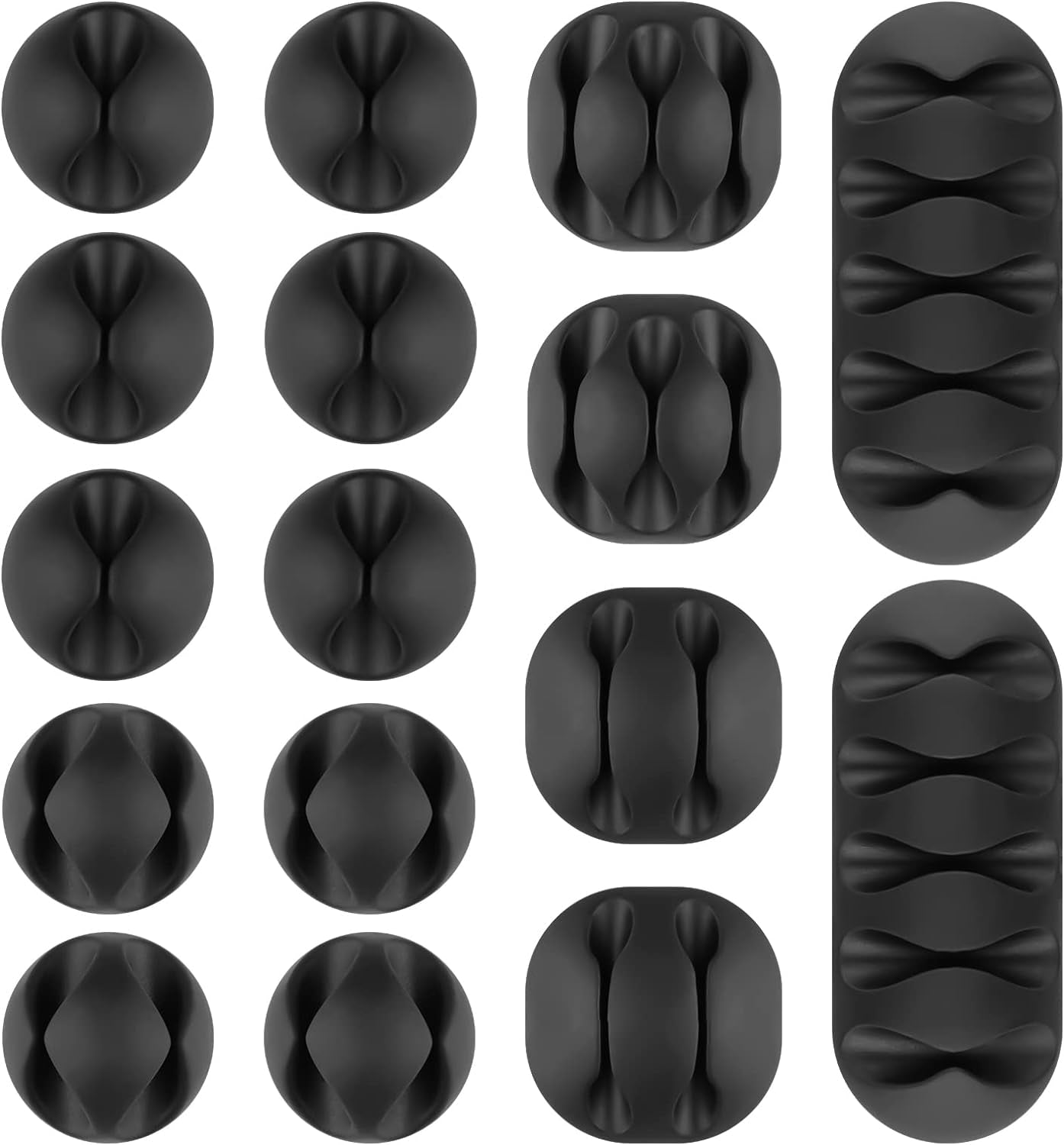 Cable Clips 16 Pack - Self Adhesive Cord Organizer for USB Charging Cables, Power Cord, Mouse Cables, Headphone Cords - Wire Management Solution (Black)