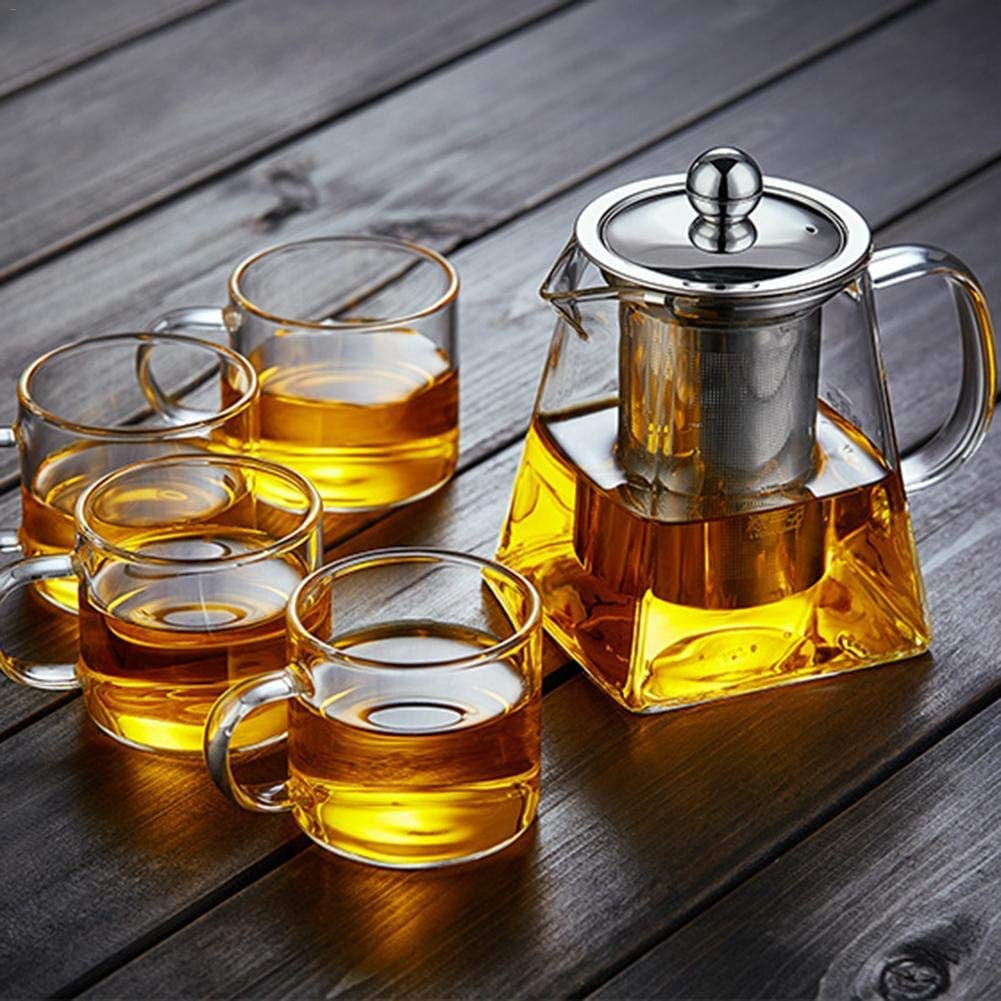 32 oz Square Glass Teapot for One with Stainless Steel Infuser - Ideal for Tea and Coffee, Clear with Strainer Lid. 