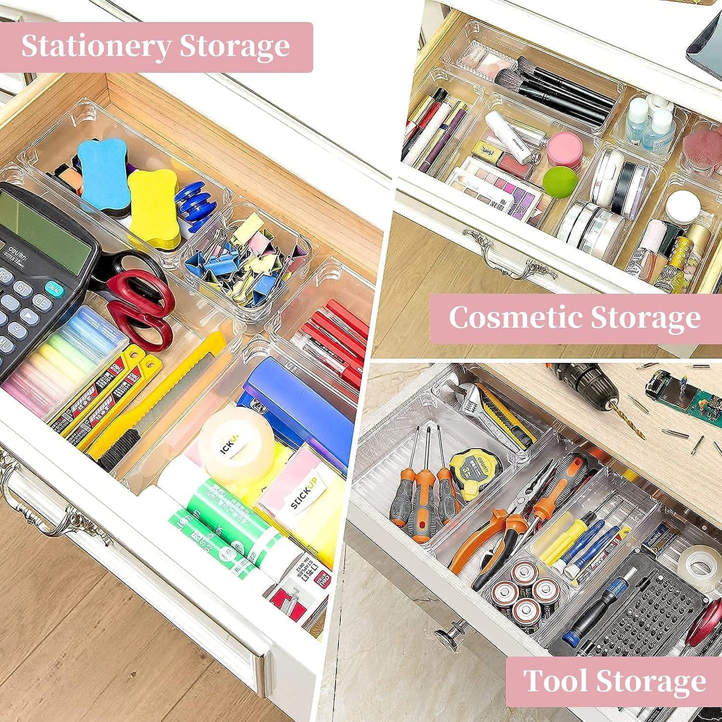 Clear Plastic Drawer Dividers, 12-Pack Acrylic Makeup Organizer Drawers for Bathroom, Office, Kitchen, Bedroom, Cabinet.