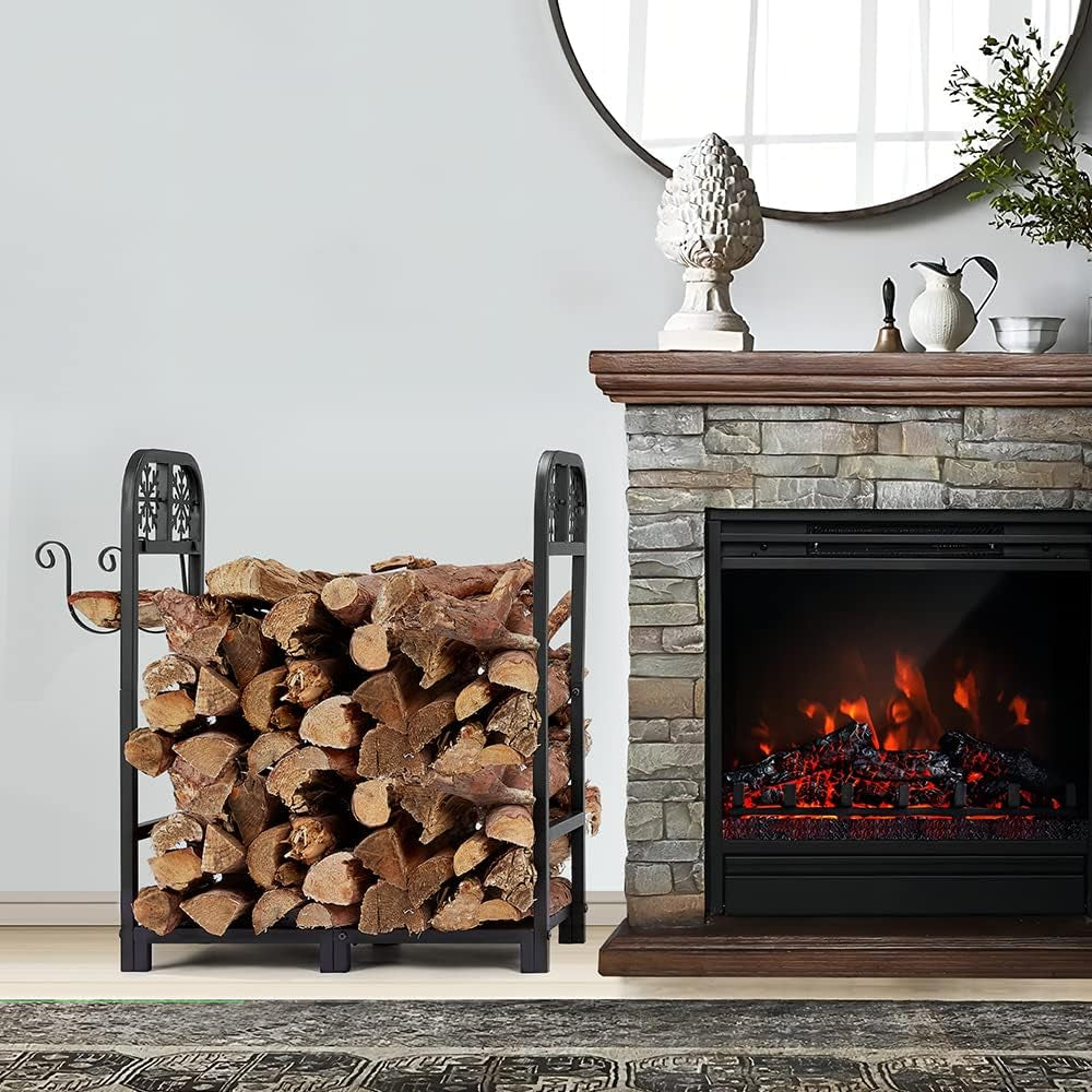 Versatile Indoor and Outdoor 2ft Firewood Rack - Heavy-Duty Firewood Storage Holder for Fireplace, Suitable for Both Metal and Wood, Capable of Supporting up to 200 lbs