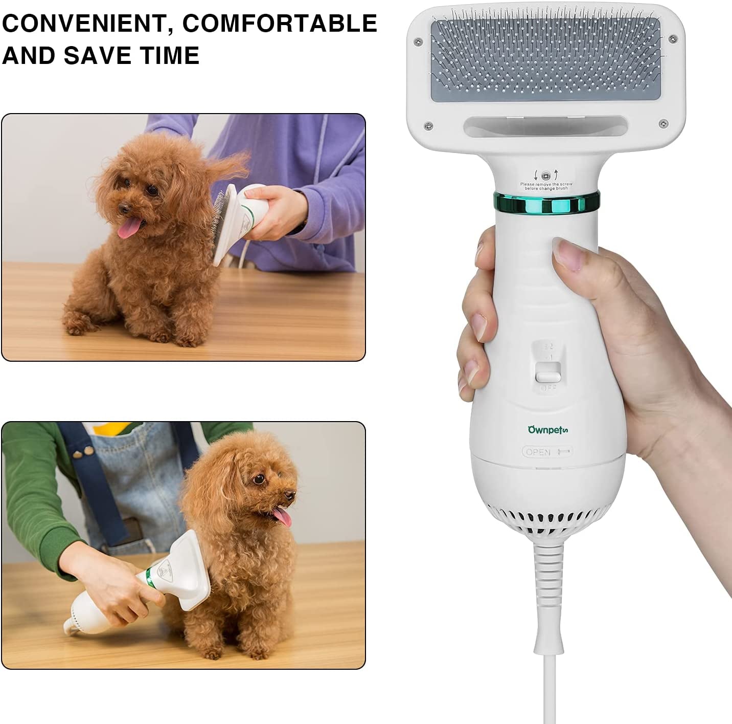  2-in-1 Portable Pet Hair Dryer with Adjustable Temperature Settings, Low Noise, and Pet Care Accessories - Ideal for Grooming Medium, Small, and Large Dogs and Cats