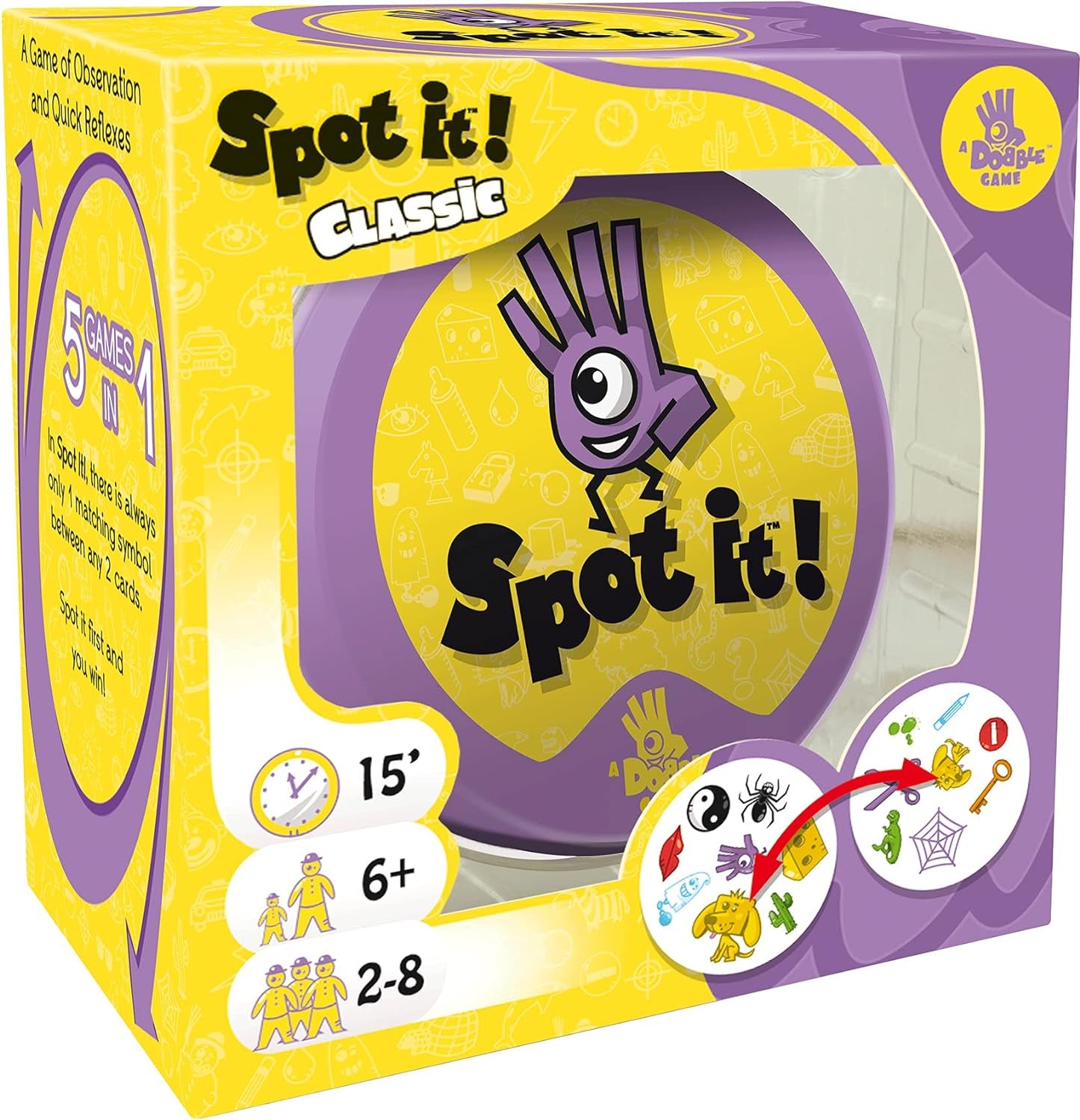 Spot It! Classic Card Game Fun and Engaging Game for Children - Suitable for Ages 6 and Up - Designed for 2 to 8 Players - Average Playtime of 15 Minutes | Color and Packaging May Vary