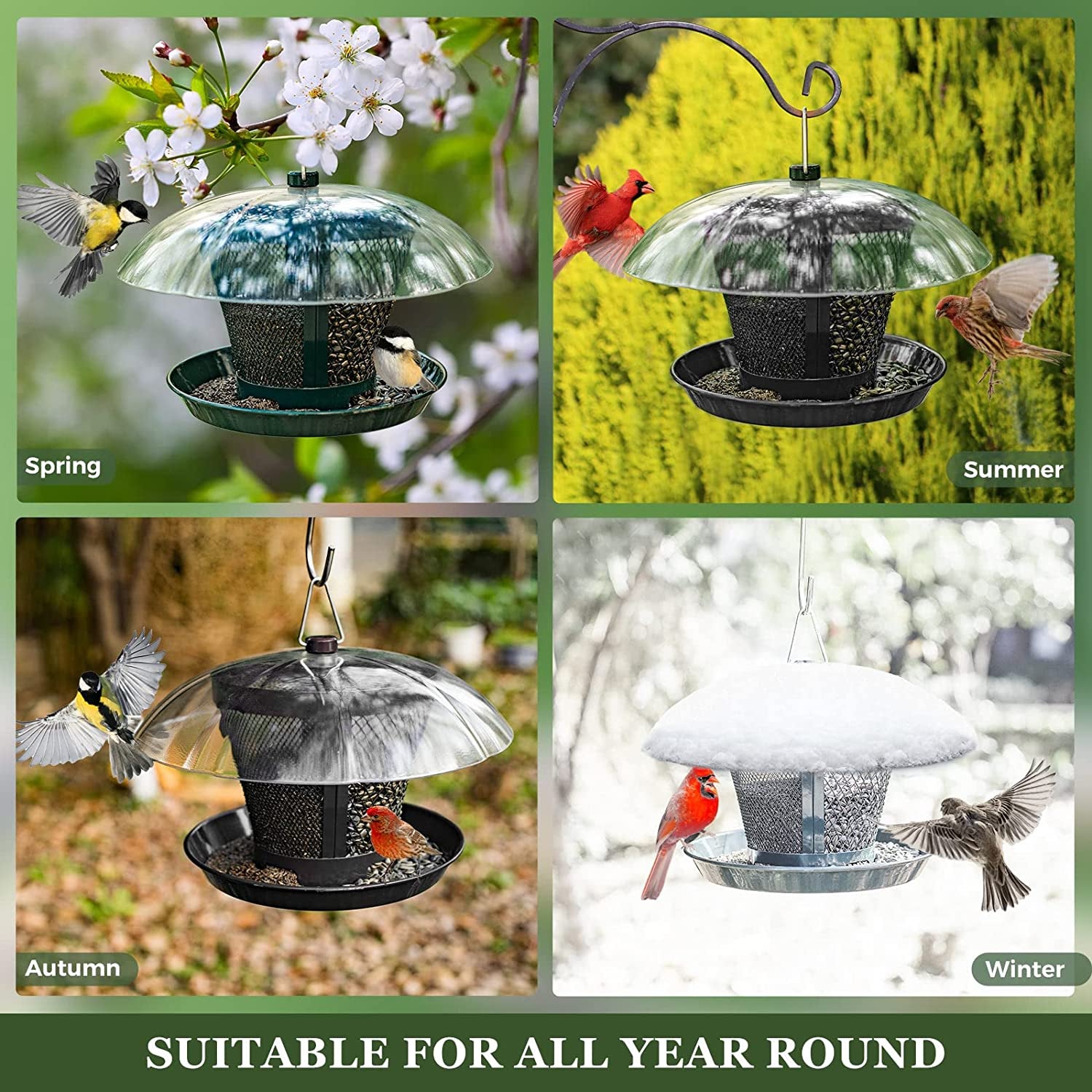 Weatherproof Dual Wild Bird Feeder - Metal Mesh Bird Feeder for Outside with Dome, Offers 2.5 lbs. Seed Capacity for Attracting Finch, Cardinal, and Other Birds.