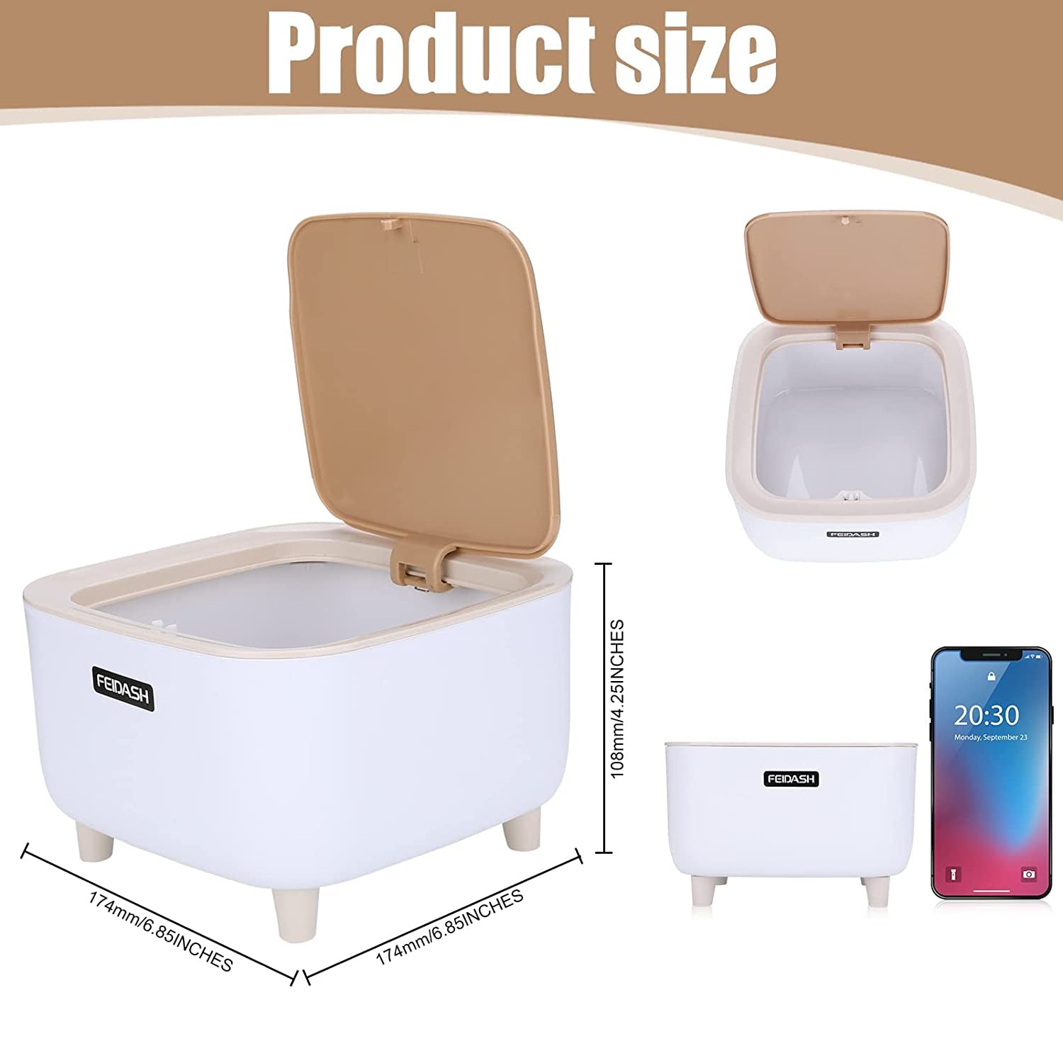Bedroom Trash Can with Lid, Kitchen Garbage Can - Trash Bin with Push Button, Rubbish Bin for Office, Living Room, 1.8 Gallon and 0.5 Gallon,2 Pack