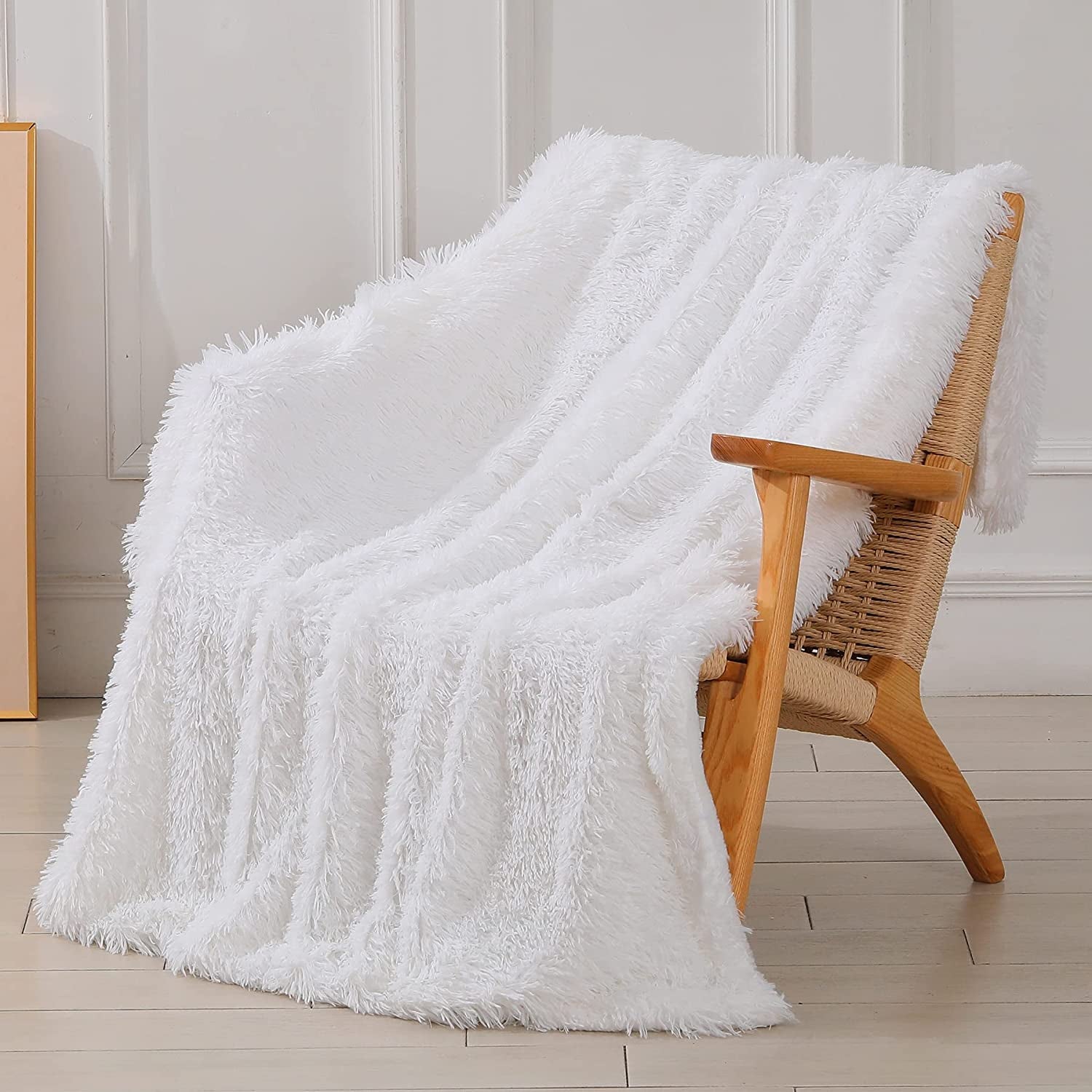 White Fluffy Throw Blanket - Perfect for Couches and Beds. This Soft Faux Fur Blanket is Comfy, Shaggy, Cozy, and Measures 50x60 inches.