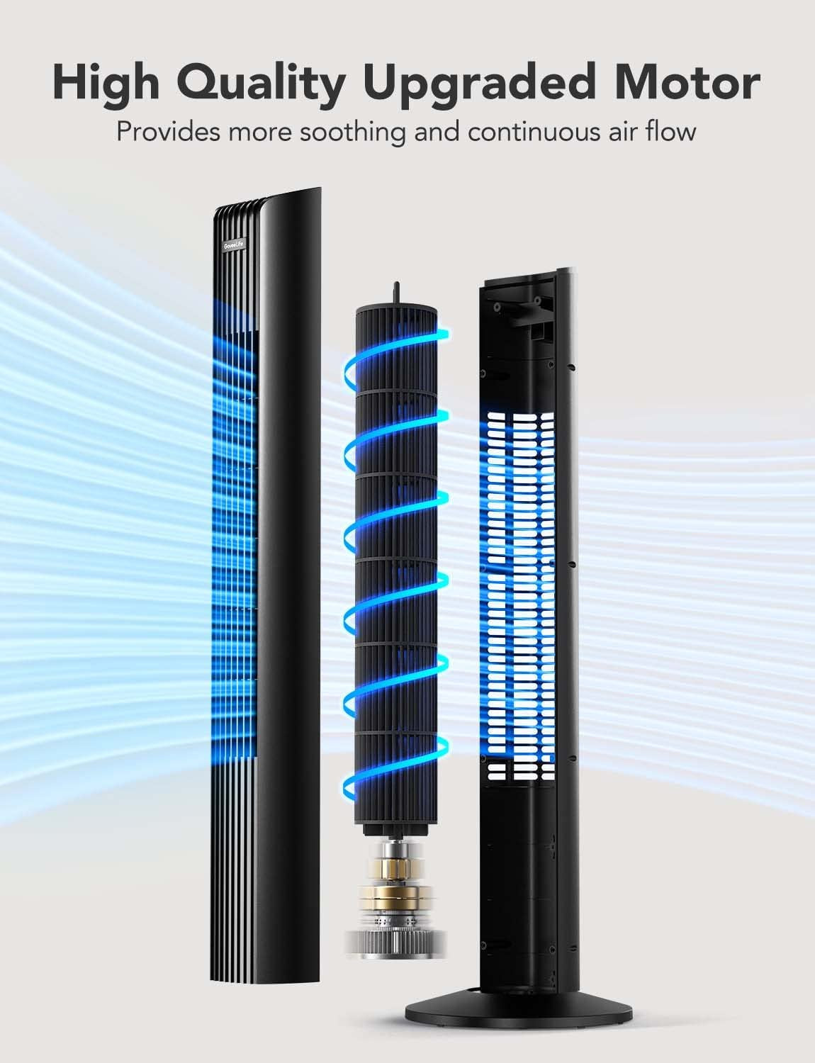 Smart Tower Fan  36'' Bedroom Fan with Temperature Auto-Reflect, Oscillating Function, 8 Speeds, 4 Modes, 24H Timer via APP, Alexa Compatibility, Ideal for Home Office