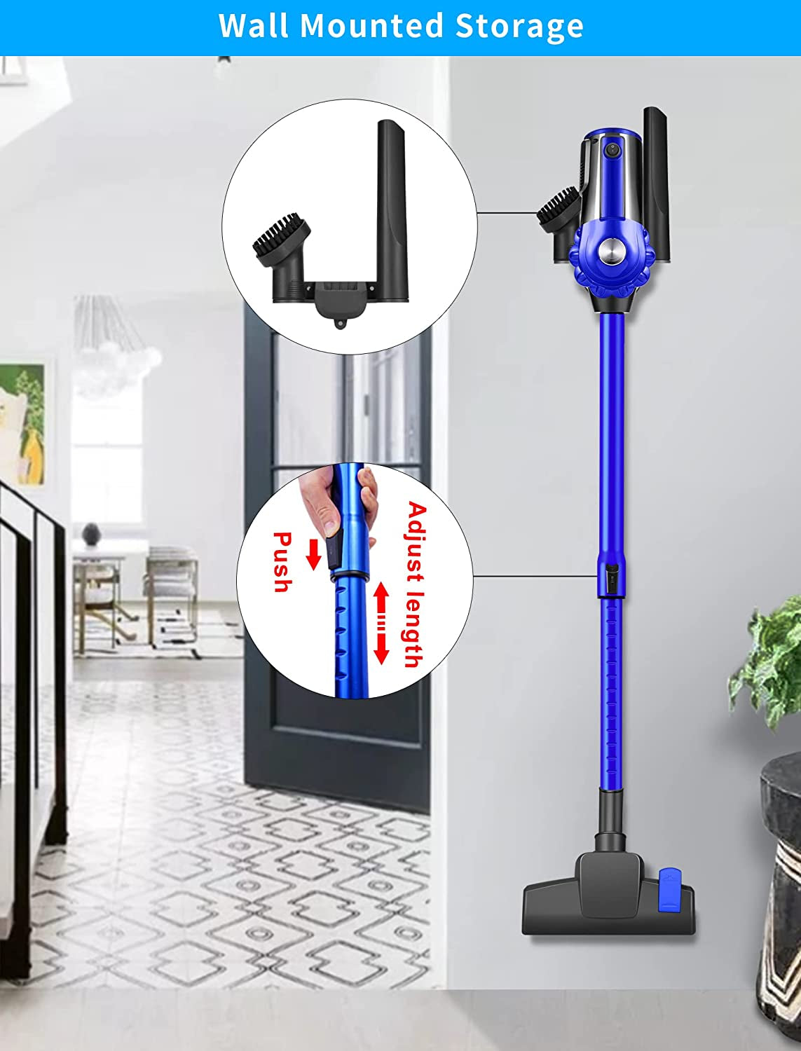 E600 Vacuum Cleaner - Corded, 17KPa Powerful Suction, Bagless, Lightweight Stick & Handheld Vacuum for Hard Floor and Tile, Blue.