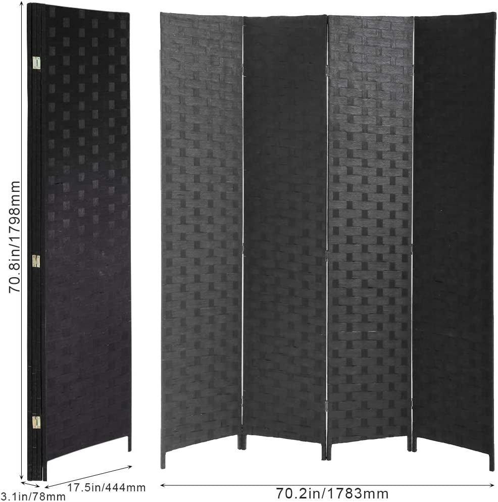 4-Panel Wooden Folding Screen: Mesh Woven Design for Privacy and Room Division in Black