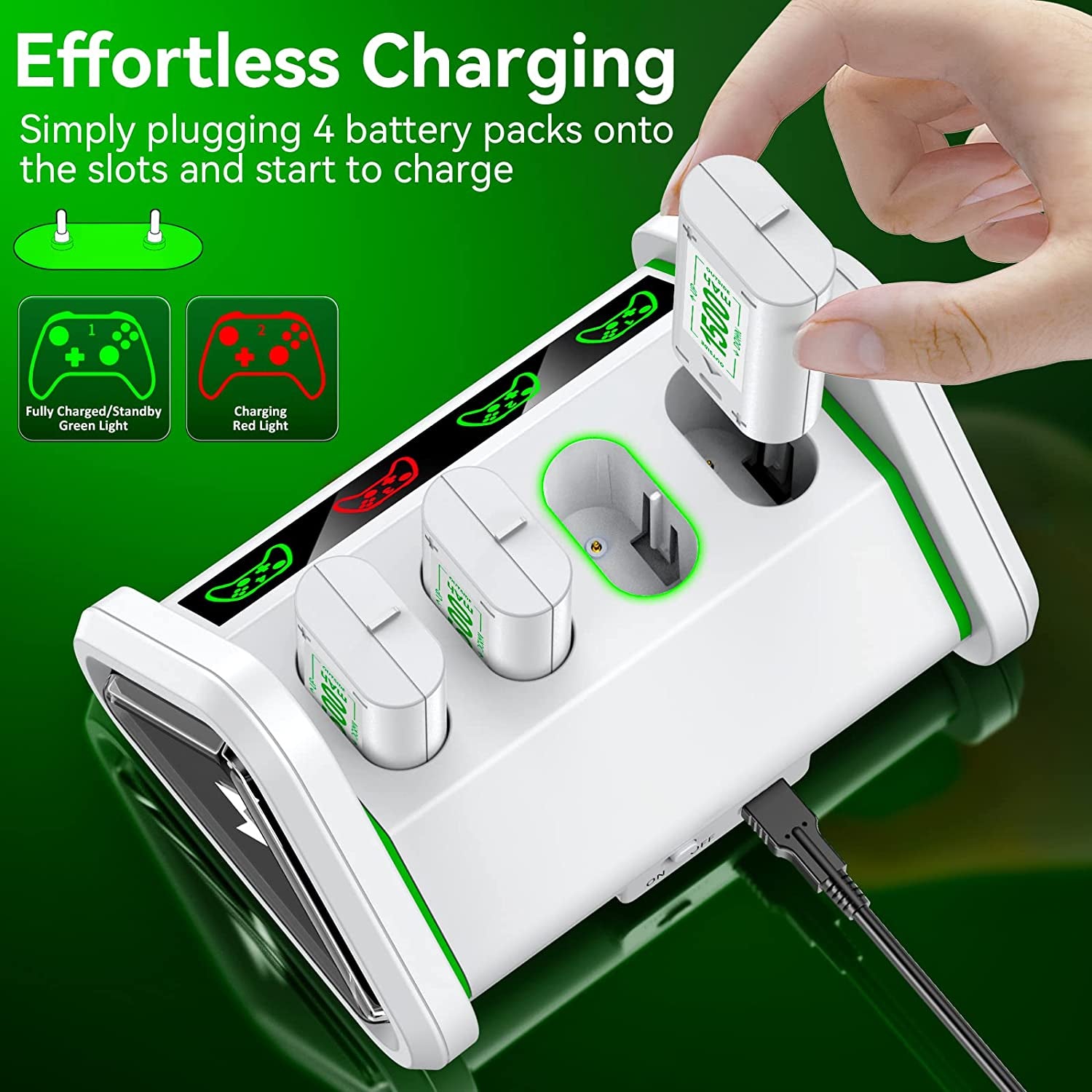 Rechargeable Battery Packs and Charger for Xbox Series X/S & Xbox One 1 X/S/Elite Controllers - High-Capacity Battery Packs Designed for Xbox 1, One S, and Series X/S Controllers.
