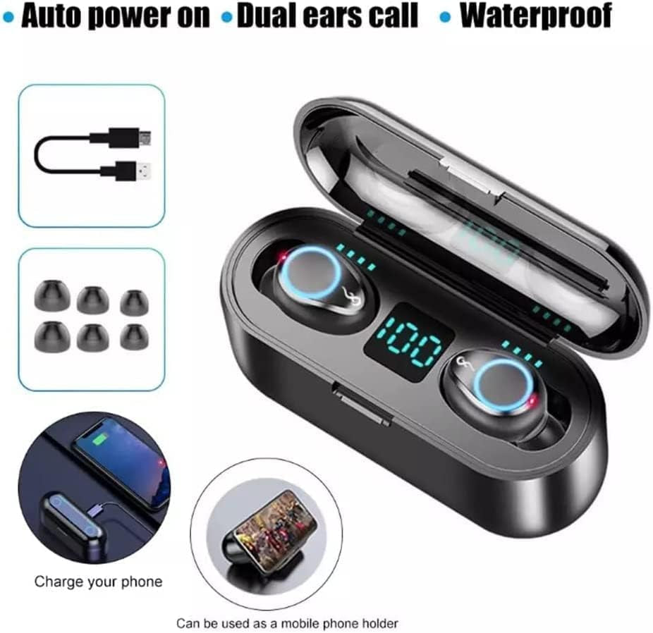 Bluetooth Earphone - Wireless Earbuds with 200 Hours of Playtime, Hi-Fi Stereo Sound, LED Display, Button Control, IPX7 Waterproof, TWS Headphones with HD Mic, In-Ear Headsets