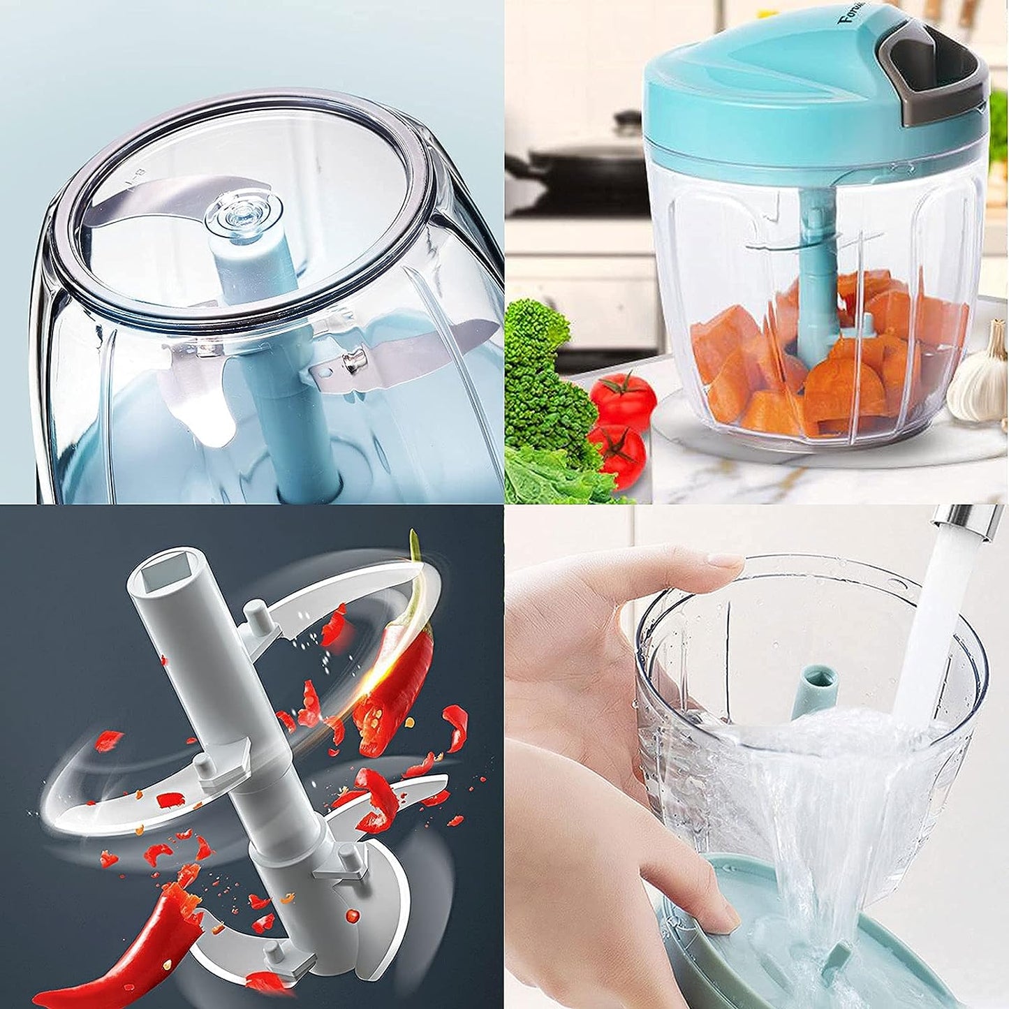 30oz Manual Food Chopper - Efficient Hand Held Vegetable Chopper/Blender for Fruits, Nuts, Herbs, Onions, Garlics, Salsa, Pesto, Coleslaw, and Puree