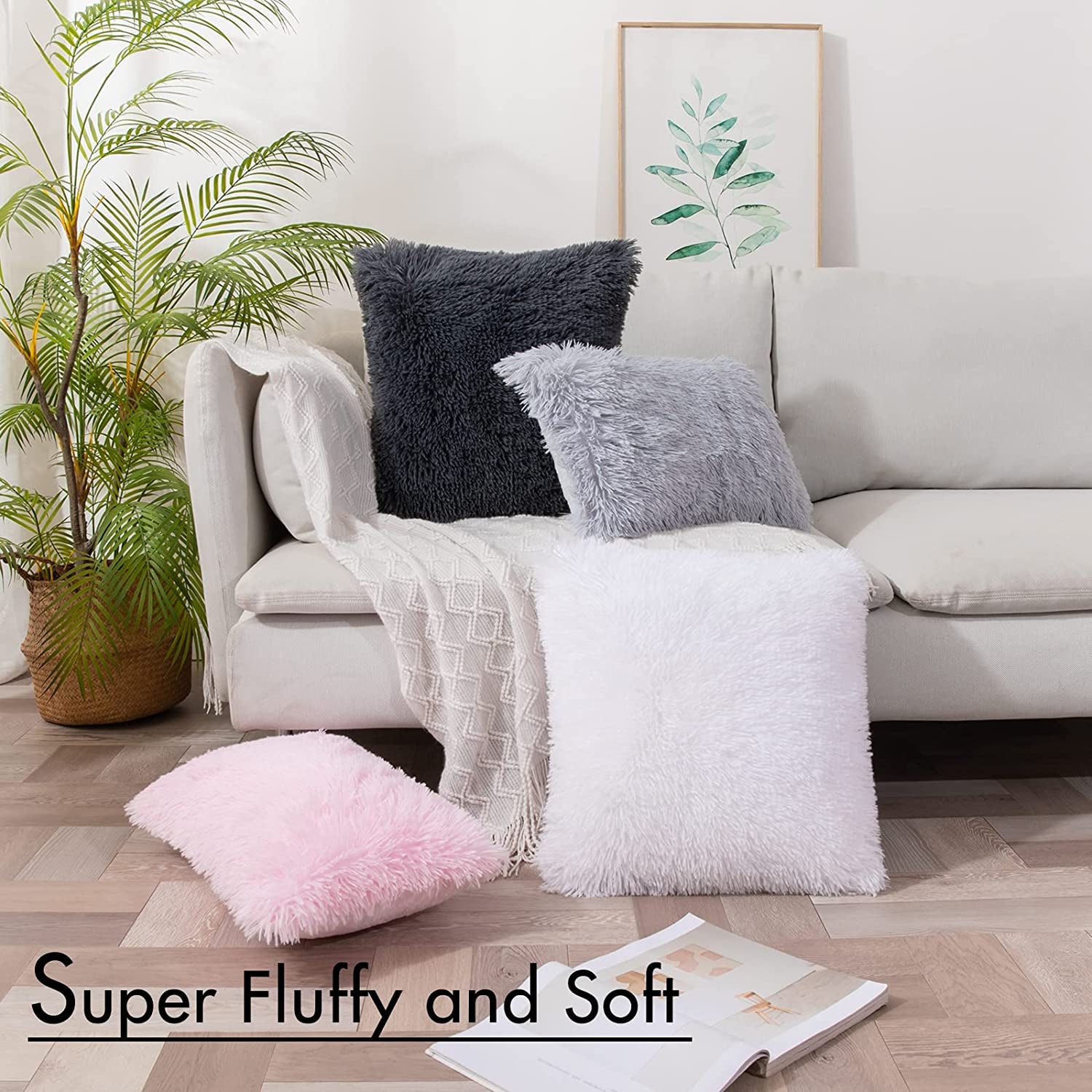 Set of 2 Deluxe Faux Fur Throw Pillow Covers: Add a touch of luxury to your decor with these Plush Decorative Pillow Cases. Perfect for Sofas, Bedrooms, and Cars. Each cover measures 20 x 20 inches in White.