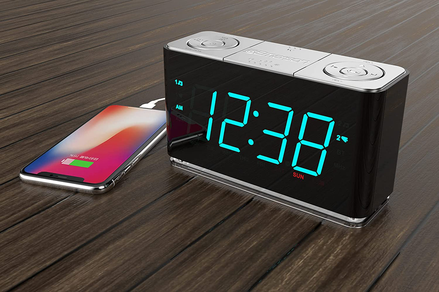 Bluetooth Speaker Alarm Clock Radio with Smartset, Charging Station/Phone Chargers and USB Port for iPhone/iPad/iPod/Android and Tablets - ER100301