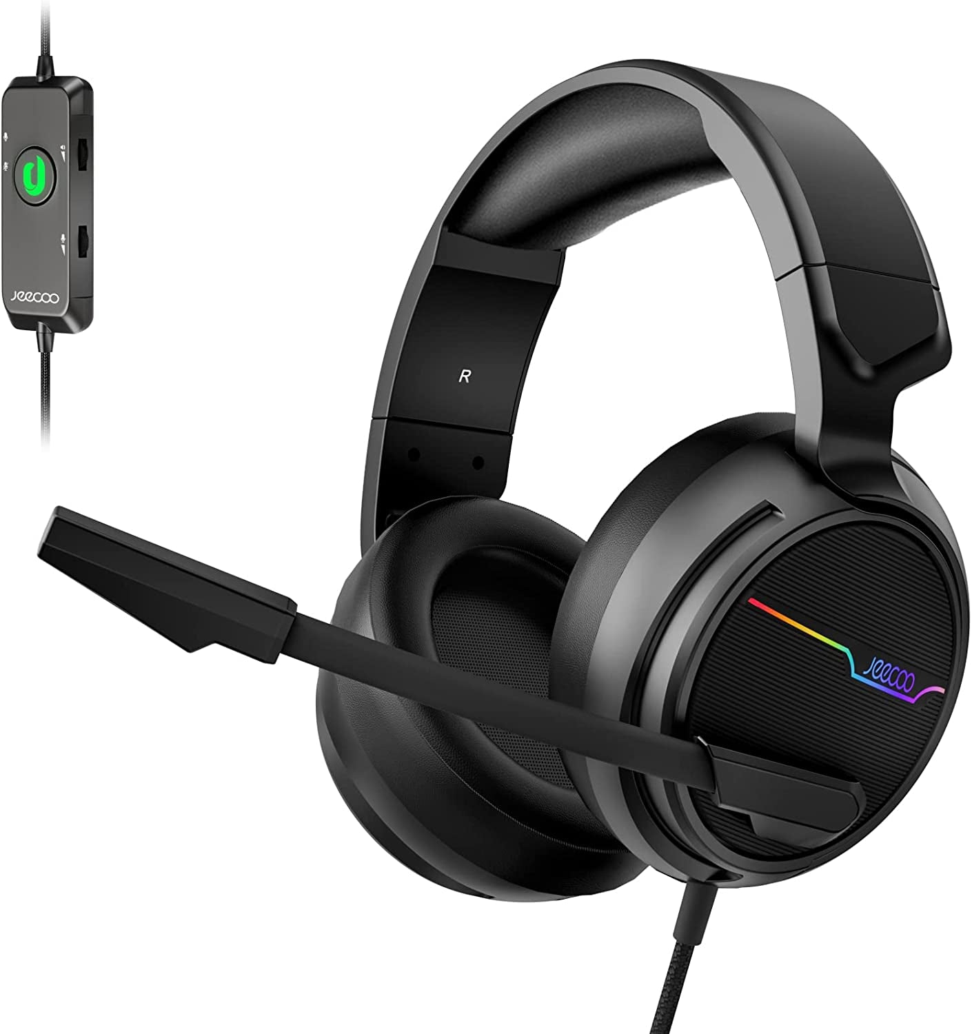 USB Pro Gaming Headset V20U for PC - 7.1 Surround Sound Headphones with Noise Cancelling Microphone. Features RGB Lights and Memory Foam Ear Pads. Compatible with Laptops.