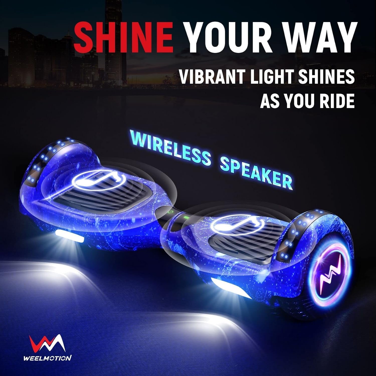 UL2272 Certified Hoverboard with Music Speaker, 6.5" Shining Wheels, Vibrant Lights, and Complimentary Hover Board Bag - Range up to 10 kms - Galaxy Blue