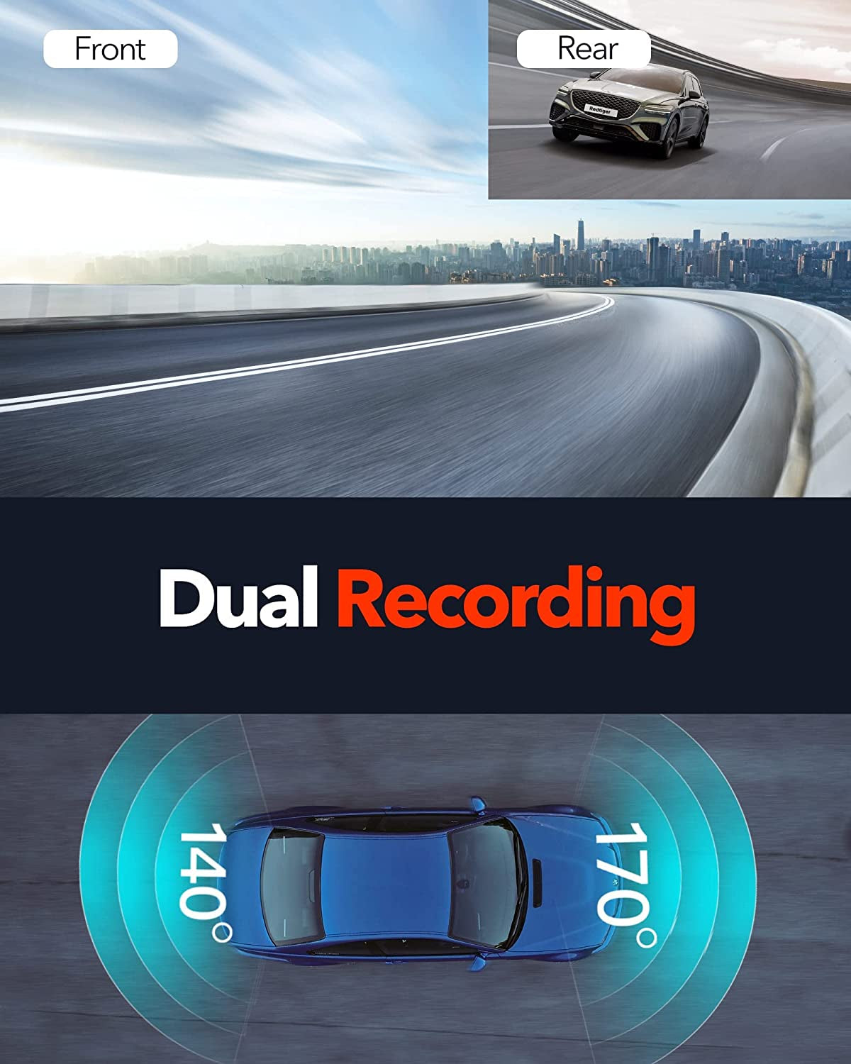4K Dual Dash Cam with Built-In Wifi and GPS - Front 4K/2.5K and Rear 1080P Dual Dash Camera for Cars, 3.18 Inch Display, 170 Degree Wide Angle Dashboard Camera Recorder, Supports up to 256GB Max