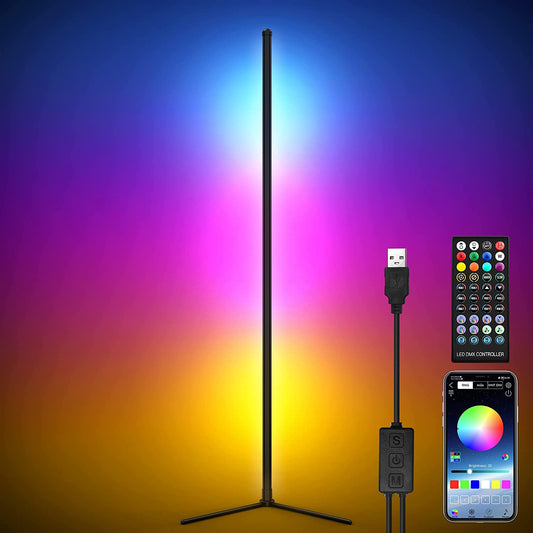 Modern Corner Floor Lamp 61.5'' Tall LED RGB Color Changing Standing Lamp with App/Remote Control, Dimmable Light, Music Sync, and Smart Home Integration for Living Room Bedroom Home Decoration