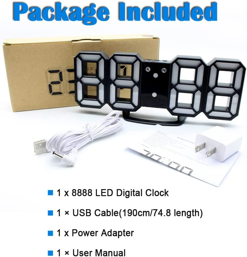 3D LED Night Light Digital Alarm Clock - 8.4" Clock for Bedrooms with Dimmer, 12/24H, Snooze - Ideal for Office, Bedroom, Nightstand, and Desk - Black/Red