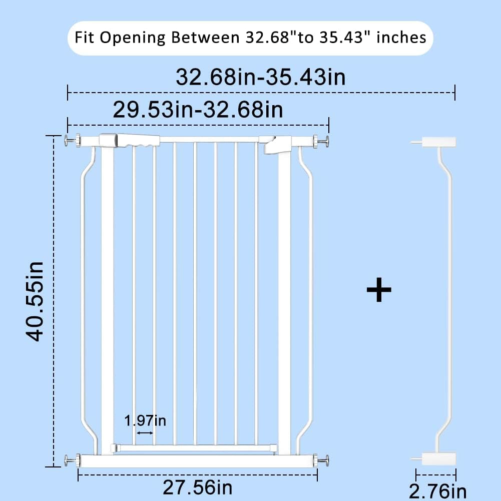 Extra Tall Safety Metal Baby Gate - 40.55 inch Height - Pressure Mount, Walk Through, Swing Auto Close Gate - Child and Pet Friendly - Ideal for House Doorways and Stairways