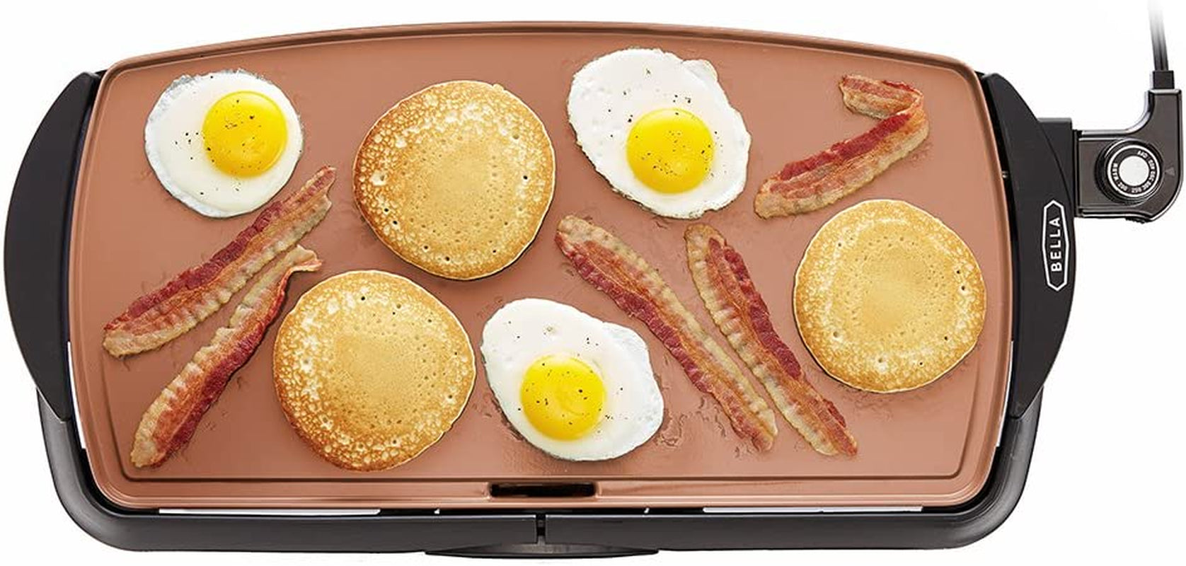 Electric Ceramic Titanium Griddle - Cook 10 Eggs Simultaneously, Non-Stick Coating for Healthy and Eco-Friendly Cooking, Easy to Clean, Spacious Submersible Cooking Surface, 10.5" x 20", Copper/Black