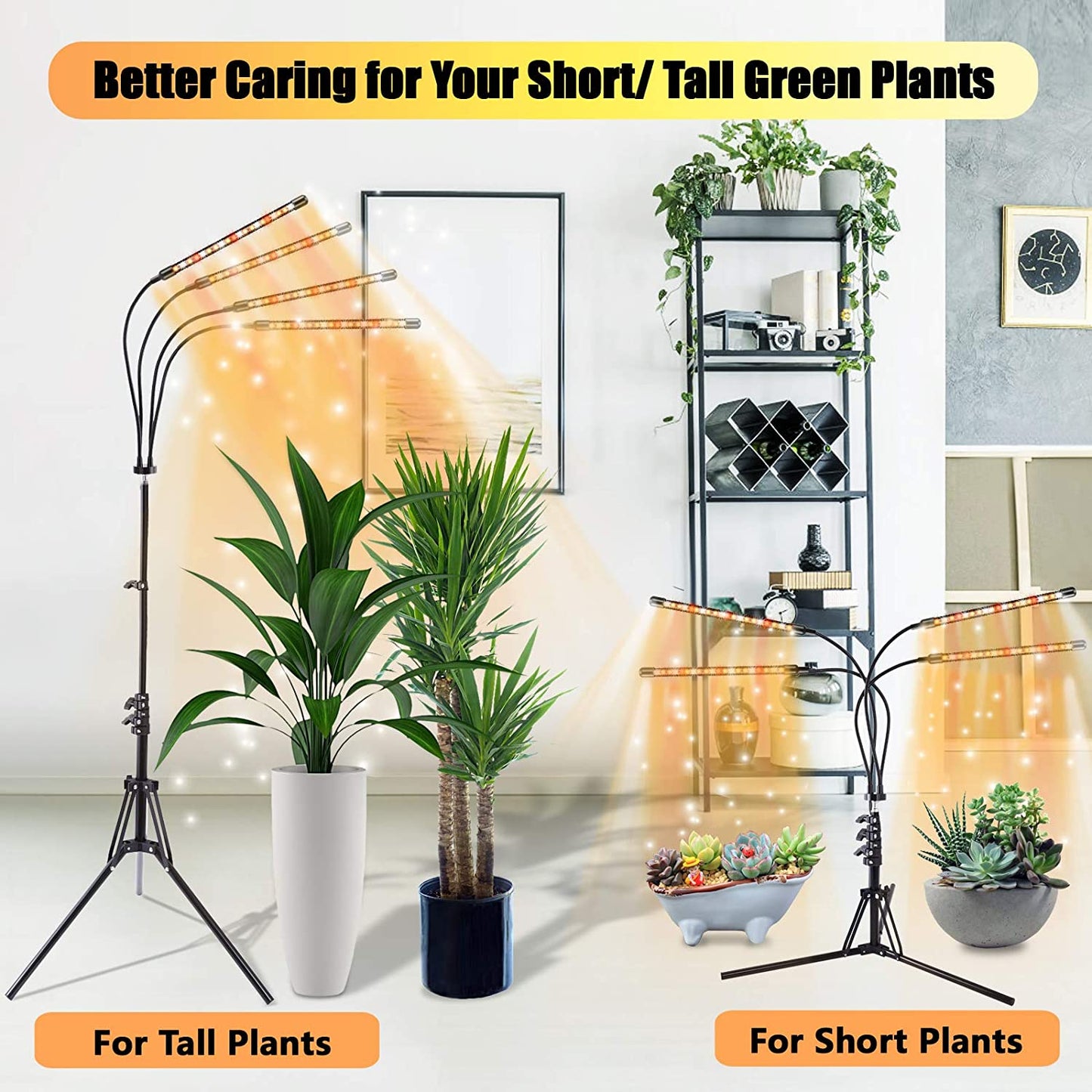 Full Spectrum LED Grow Plant Light with Stand - 4 Head 80 LED Floor Plant Light for Indoor Plants, with 4/8/12H Timer and 10 Dimmable Levels