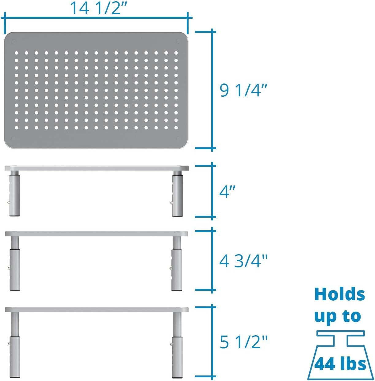 2-Pack Metal Riser Monitor Stand Ergonomic Adjustable Height-Silver