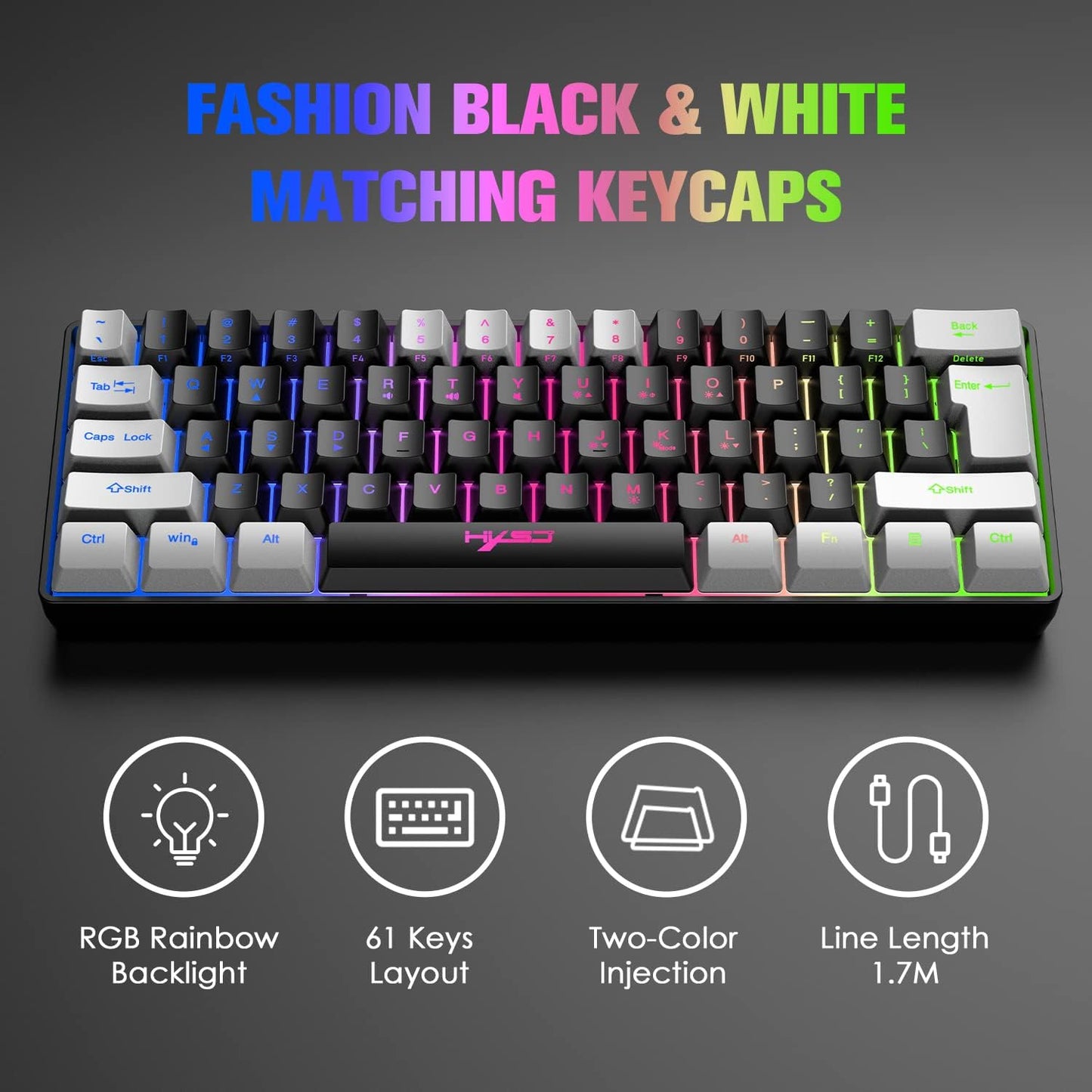 4-in-1 Gaming RGB Wired Keyboard and Mouse Combo - USB Gaming Keyboard with Compact 61 Keys and RGB LED Backlighting, along with a Gaming Mouse with 6400 DPI. Designed for Nintendo, Windows PC Gamers, and PS4.